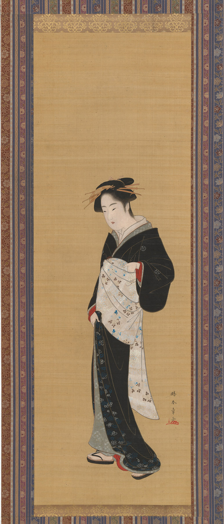大正期 勝川春潮 美人図 浮世絵 木版画 大判 錦絵 検:広重 北斎 国芳 