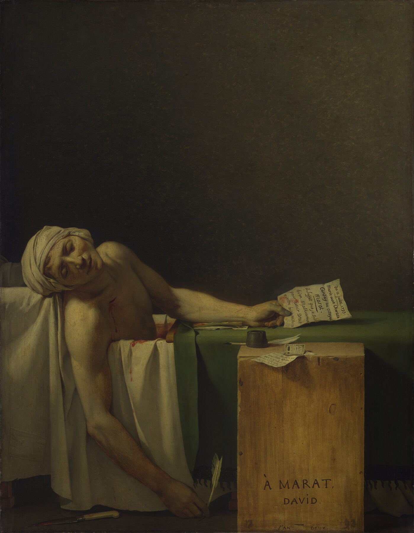『マラーの死』　ジャック＝ルイ・ダヴィッド　1793年　油彩・キャンバス　165×128cm　ベルギー王立美術館所蔵