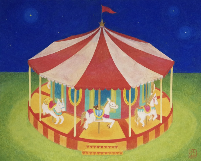 「merry-go-round」中上佳子　日本画　(22.0×27.3cm)