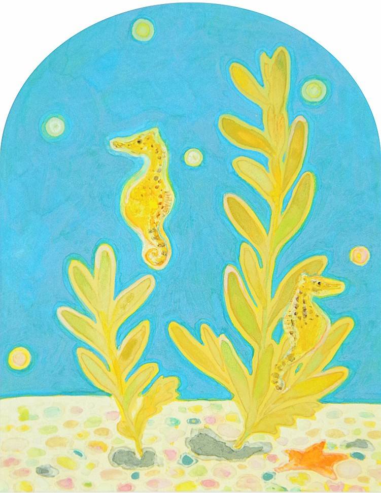 「Seahorse」中上佳子　日本画　(19×15変形cm)
