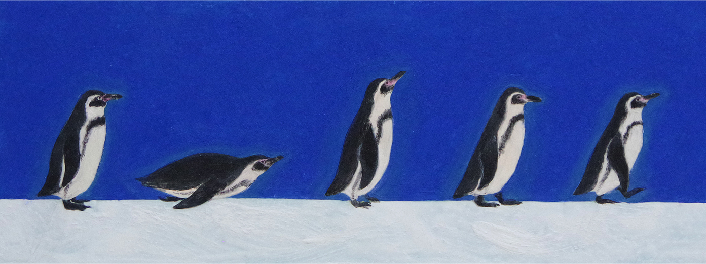 「ペンギンマーチ」中上佳子　日本画　(11×29.5cm)