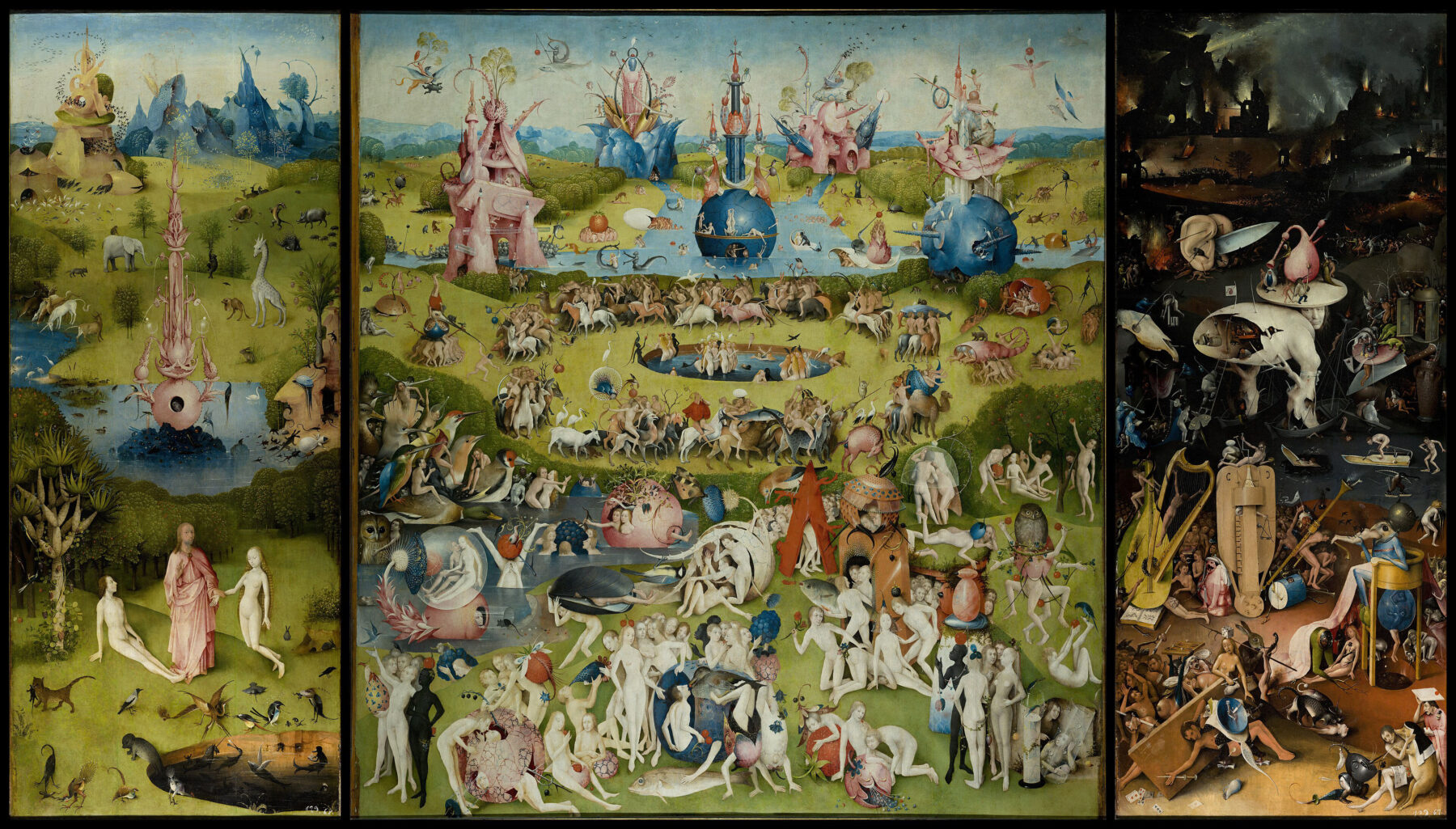 『快楽の園』 ヒエロニムス・ボス 1490–1500年頃 油彩・オーク板 220×389cm プラド美術館所蔵