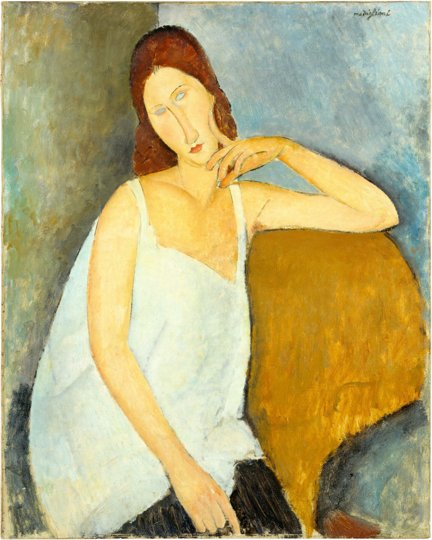『ジャンヌ・エビュテルヌ』 アメデオ・モディリアーニ 1919年 油彩・キャンバス 91.4×73cm メトロポリタン美術館所蔵
モディリアーニが1919年に描いたジャンヌ・エビュテルヌの肖像画