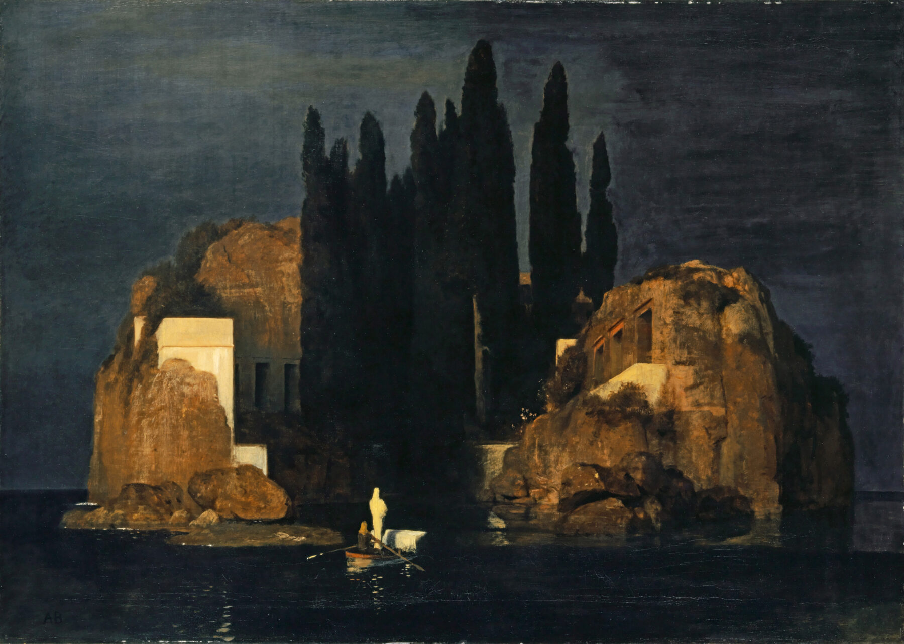 『死の島』第1版 アルノルト・ベックリーン 1880年 油彩・キャンバス 110.9×156.4cm バーゼル市立美術館所蔵