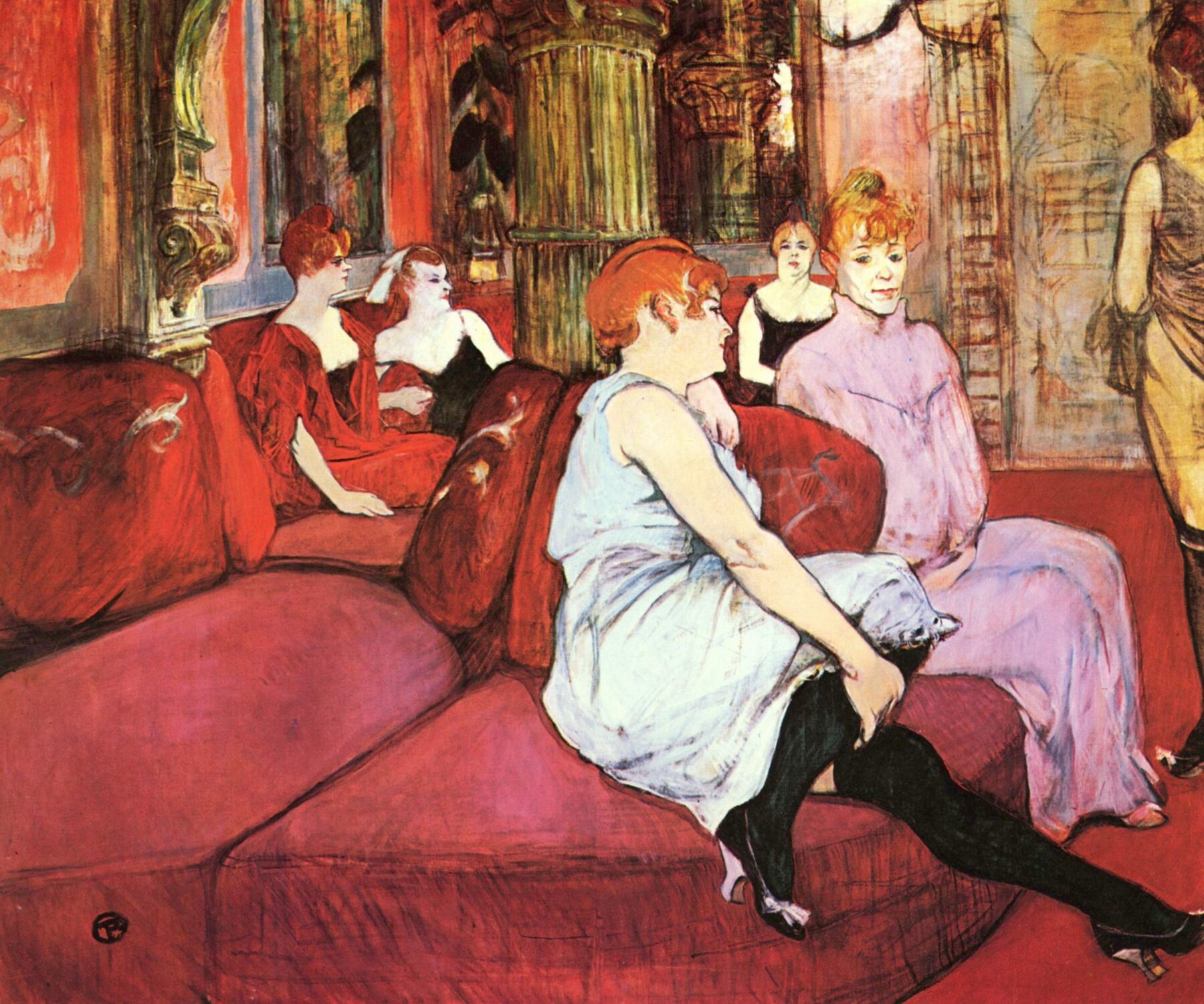 『ムーラン街のサロンにて（Au Salon de la rue des Moulins）』　アンリ・ド・トゥールーズ＝ロートレック　1894年　油彩・キャンバス　111.5×132.5cm　トゥールーズ＝ロートレック美術館所蔵