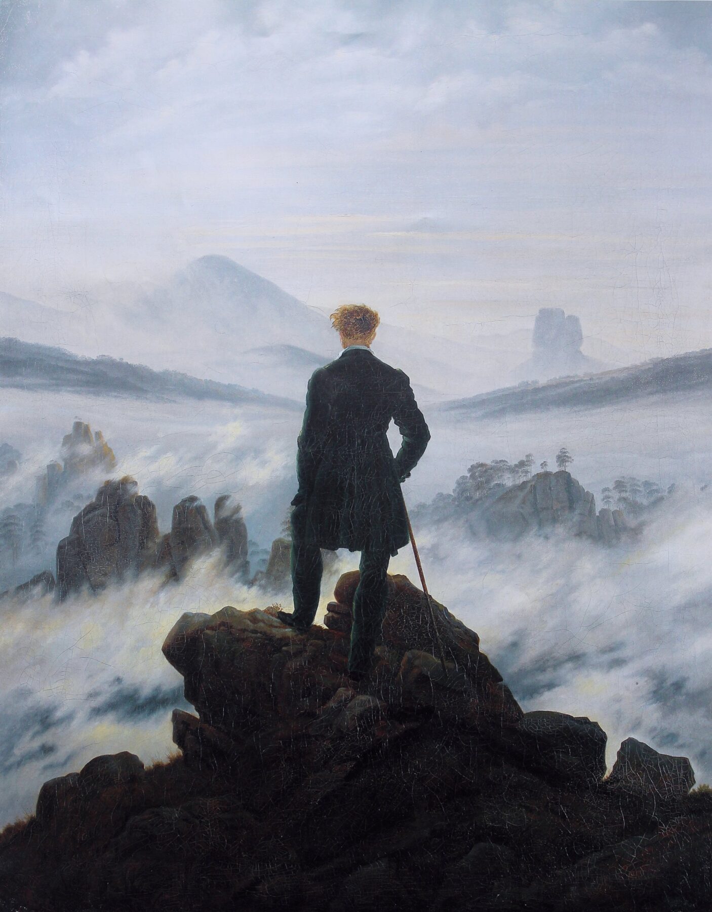 『雲海の上の旅人』　カスパー・ダーヴィト・フリードリヒ　1818年　油彩・キャンバス　98.4×74.8cm　ハンブルク美術館所蔵