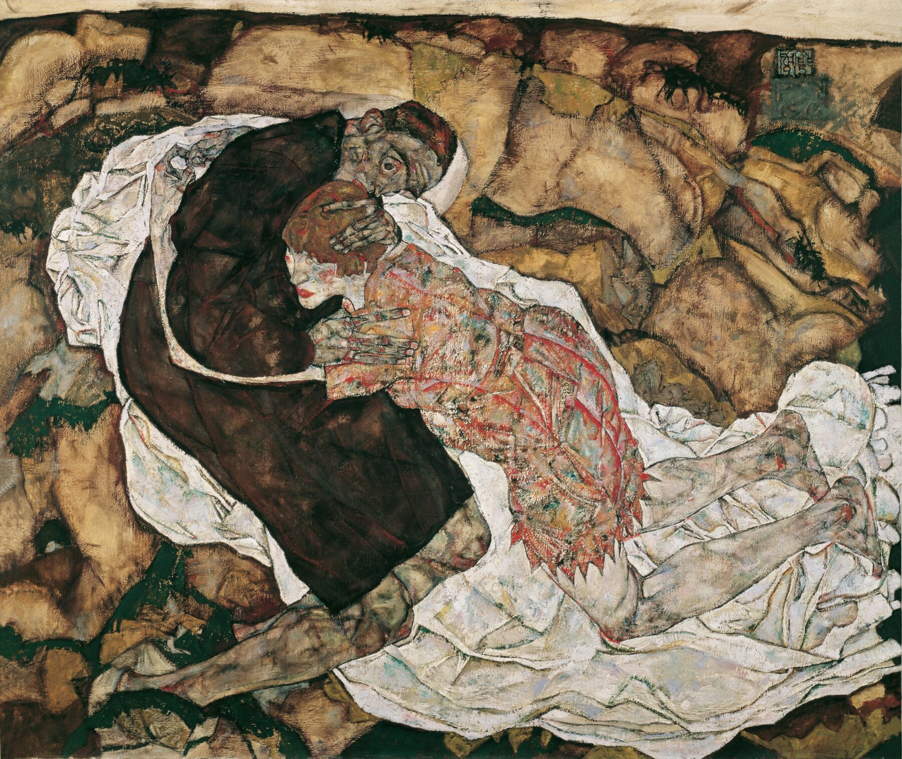 『死と乙女』 エゴン・シーレ 1915年 油彩・キャンバス 150×180cm ベルヴェデーレ宮オーストリア絵画館所蔵
