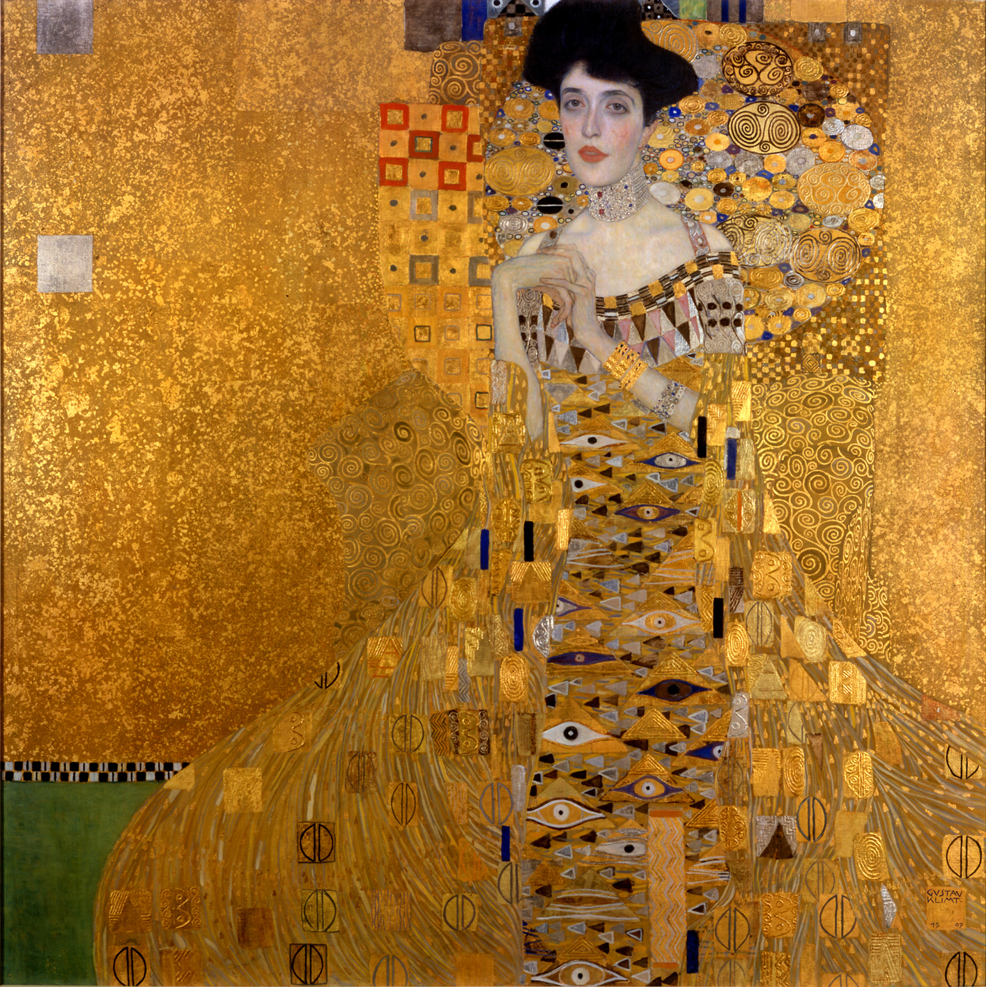 『アデーレ・ブロッホ＝バウアーI（黄金のアデーレ）』 グスタフ・クリムト 1907年 油彩・金箔・銀箔・キャンバス 138×138cm ノイエ・ガレリー（ニューヨーク）所蔵