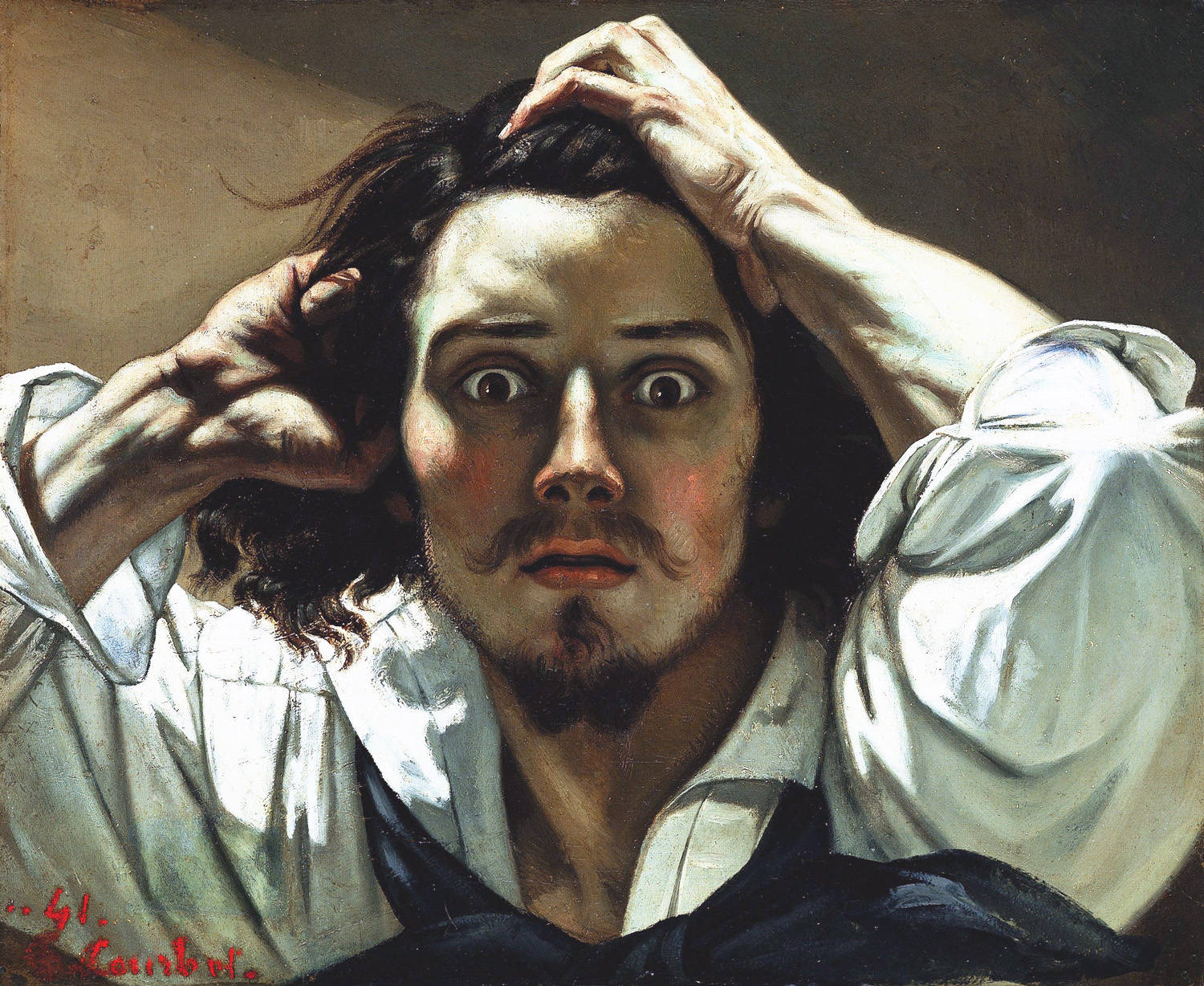 『絶望（自画像）』　ギュスターヴ・クールベ　1843–1845年　油彩・キャンバス　個人蔵　『絶望（Le Désespéré）』として知られるクールベ初期の自画像