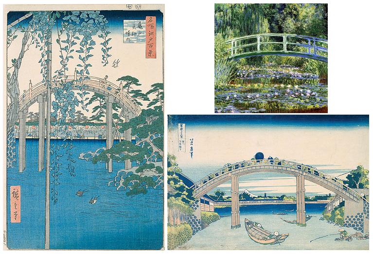 『構図の比較例』 歌川広重/葛飾北斎/クロード・モネ 19世紀 浮世絵と印象派絵画の構図比較図