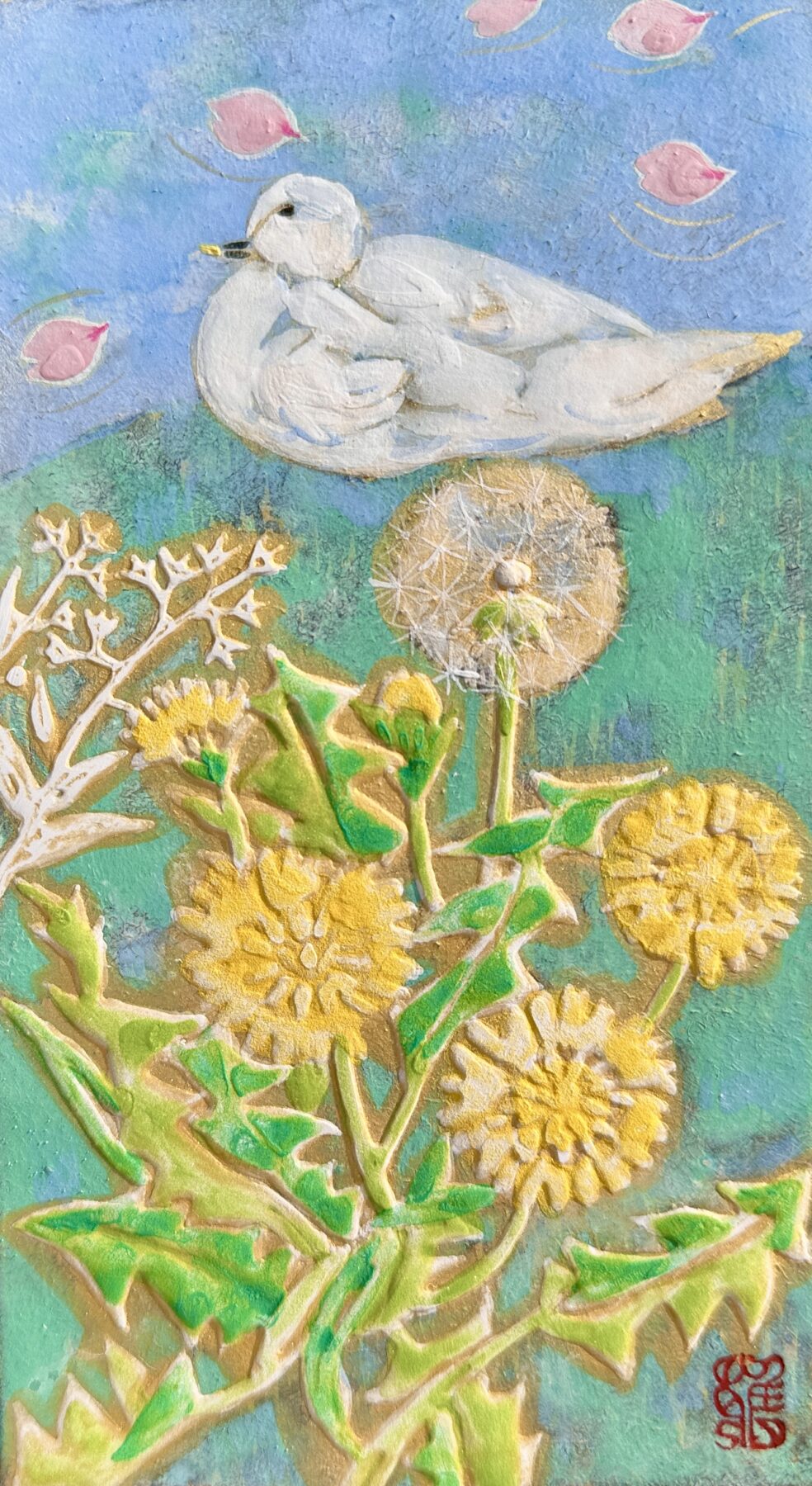 『春の色々』設樂雅美　10×18cm　日本画