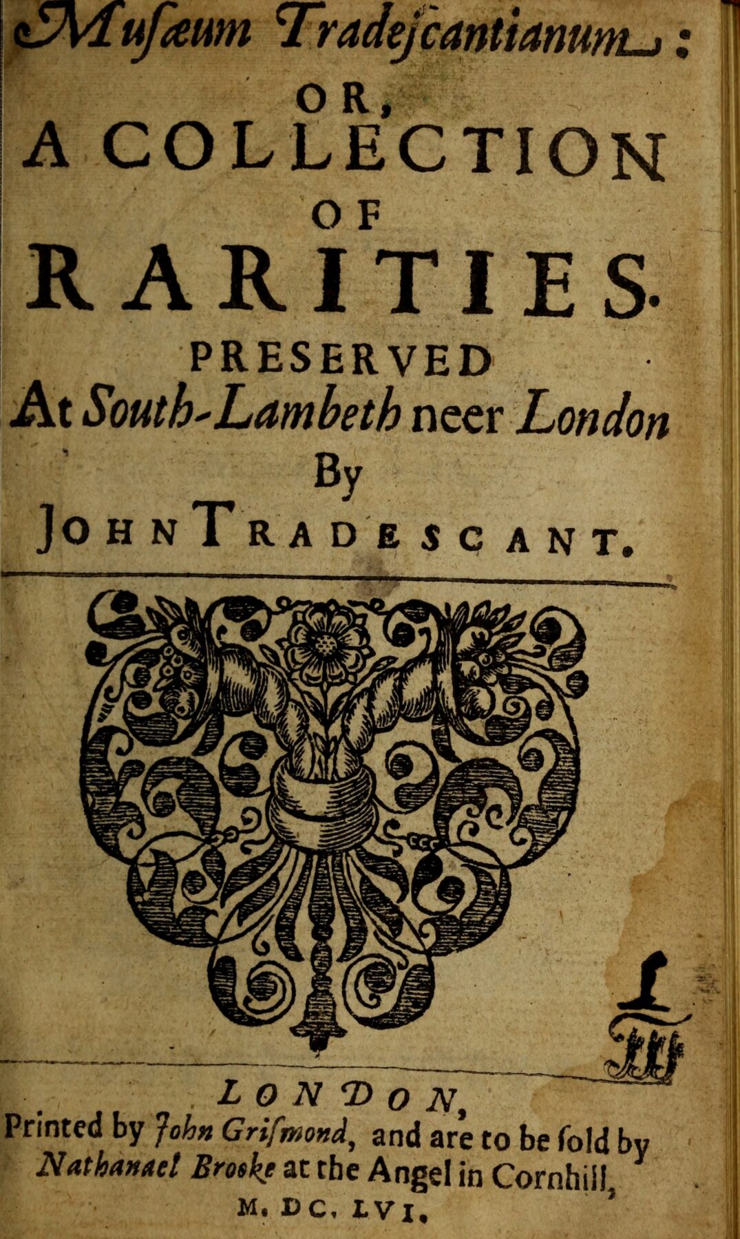 『Musaeum Tradescantianum』タイトルページ ジョン・トラデスカント 1656年刊行