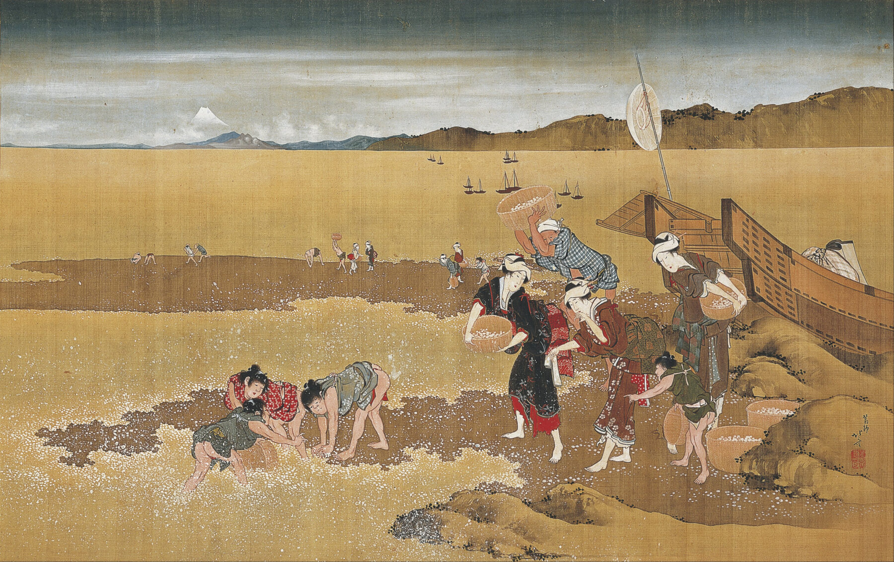 『潮干狩図』　葛飾北斎　1813年　肉筆画（紙本着色）　1997年に北斎作品として初の重要文化財指定　東京国立博物館所蔵