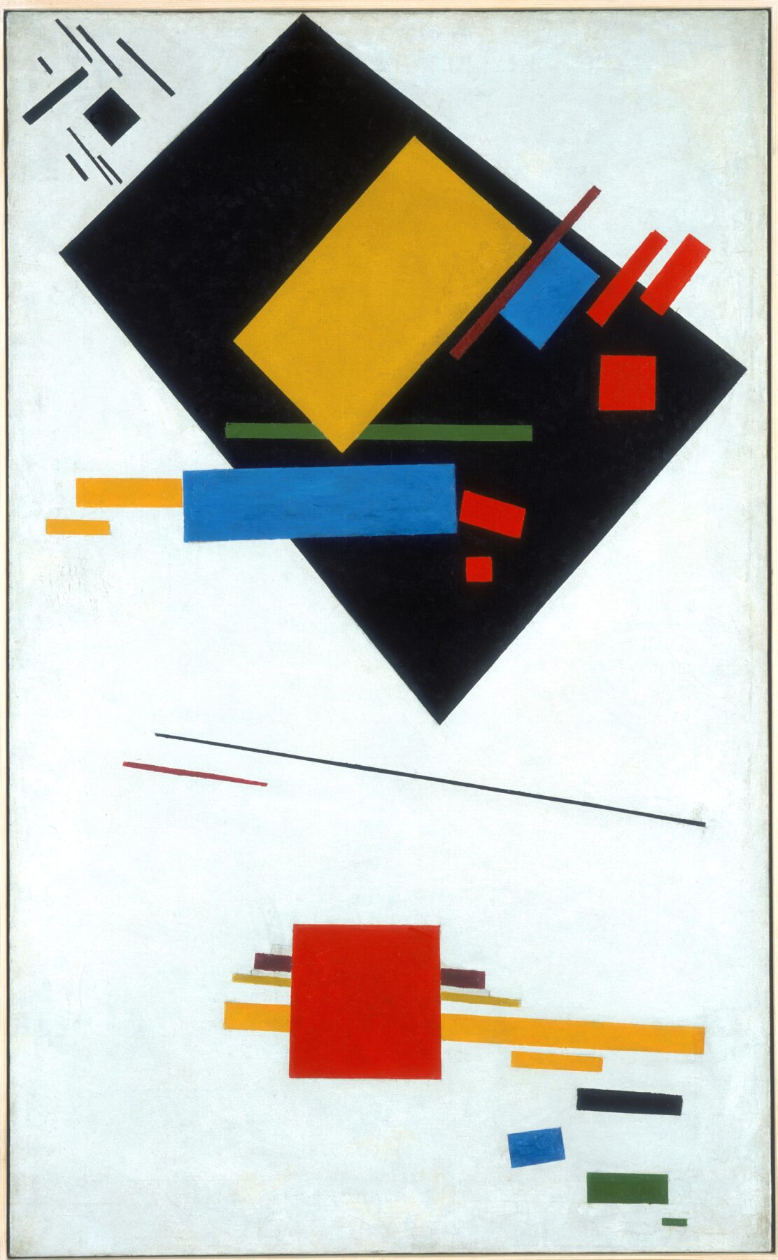 『シュプレマティスム絵画（黒い台形と赤い正方形）』 カジミール・マレーヴィチ 1915年 油彩・キャンバス 101.5×62cm ステデリック美術館所蔵
