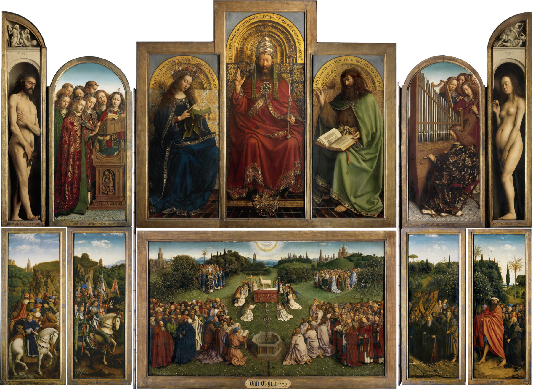 『ヘントの祭壇画』　ヤン・ファン・エイク／フーベルト・ファン・エイク　1432年完成　油彩・板　聖バーフ大聖堂所蔵