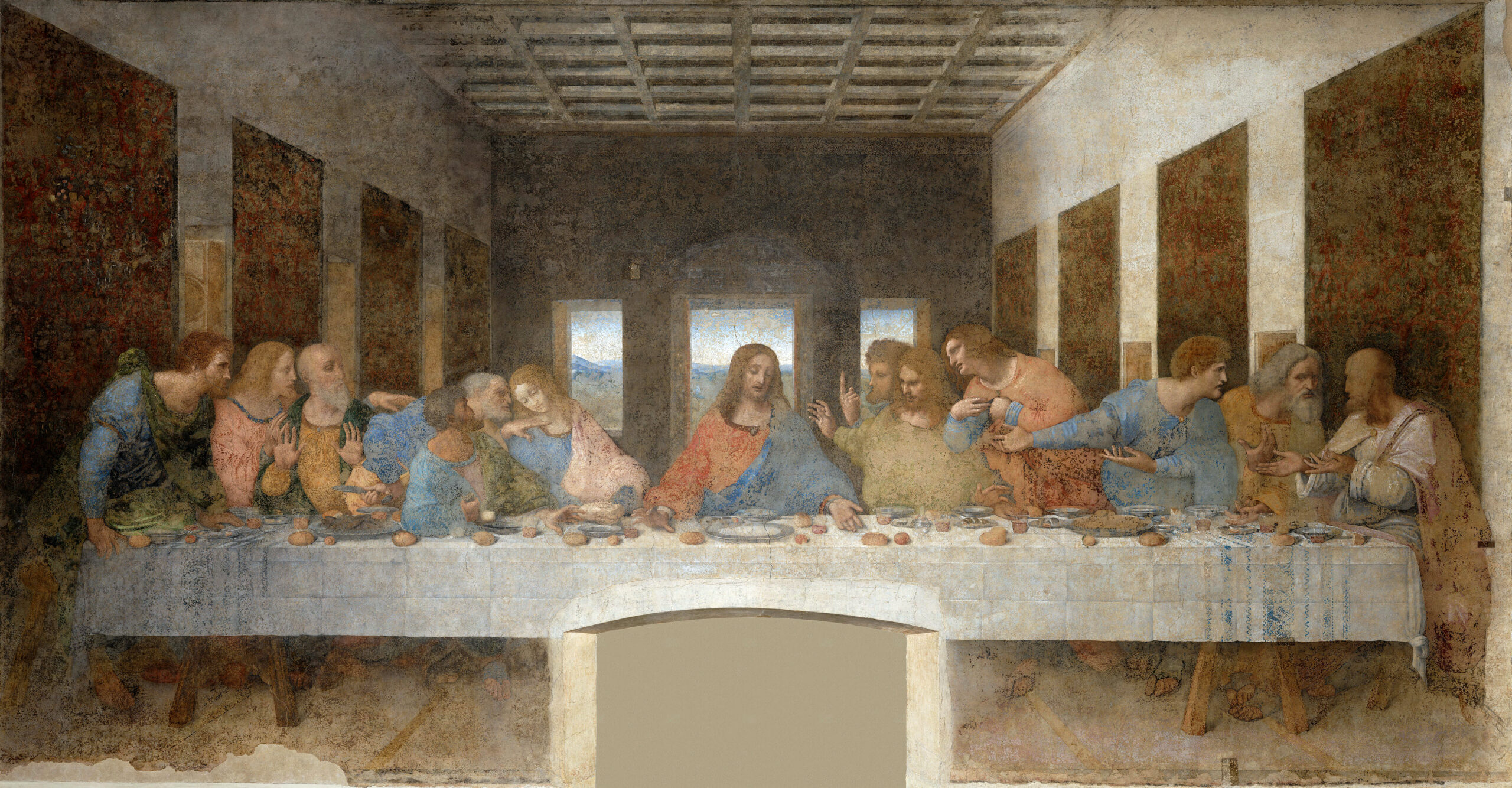 『最後の晩餐』　レオナルド・ダ・ヴィンチ　1495〜1498年頃　テンペラ・油彩併用　460×880cm　サンタ・マリア・デッレ・グラツィエ修道院所蔵