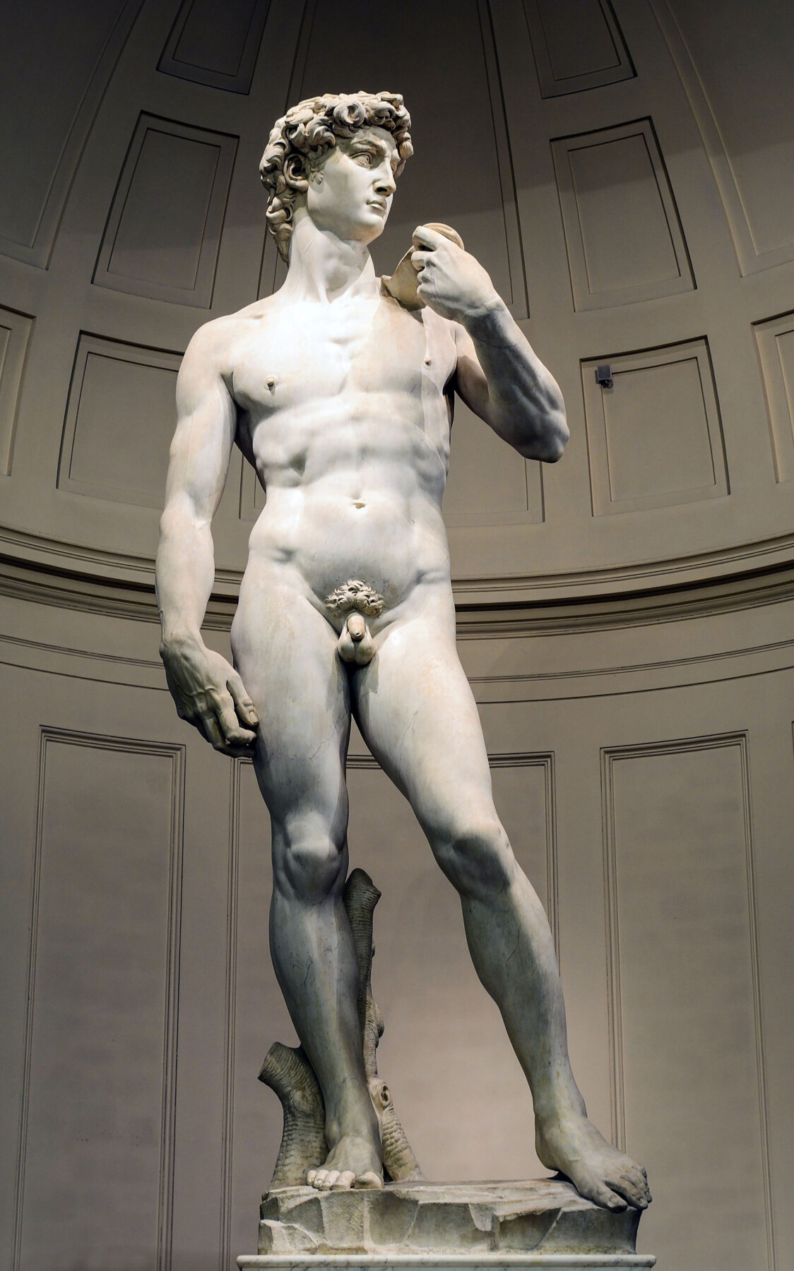 『ダヴィデ像』 ミケランジェロ 1501–1504年 白大理石 高さ517cm アカデミア美術館所蔵。撮影：Livioandronico2013、Wikimedia Commons、CC BY-SA 4.0、改変なし。
