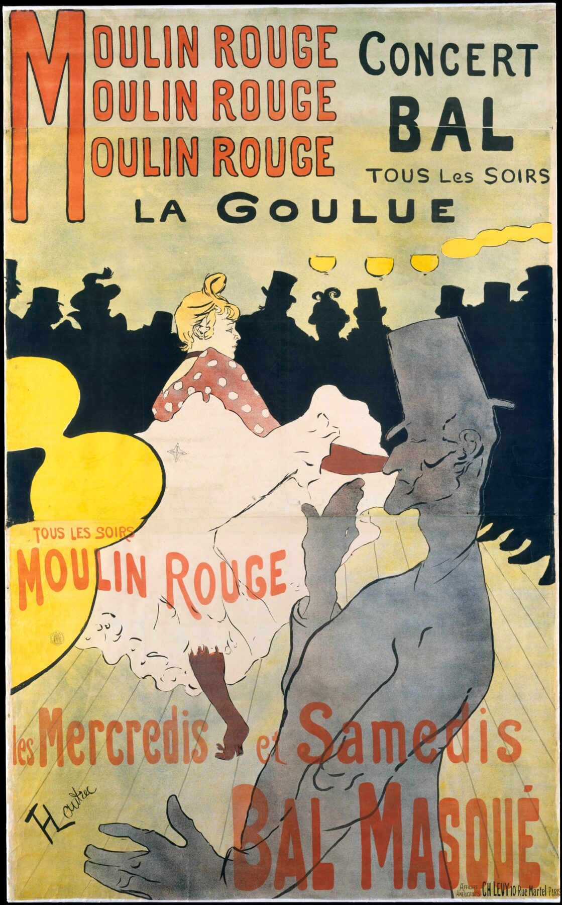 アンリ・ド・トゥールーズ＝ロートレック『ムーラン・ルージュ、ラ・グーリュ』1891年 カラーリトグラフ 190×116.5cm メトロポリタン美術館所蔵