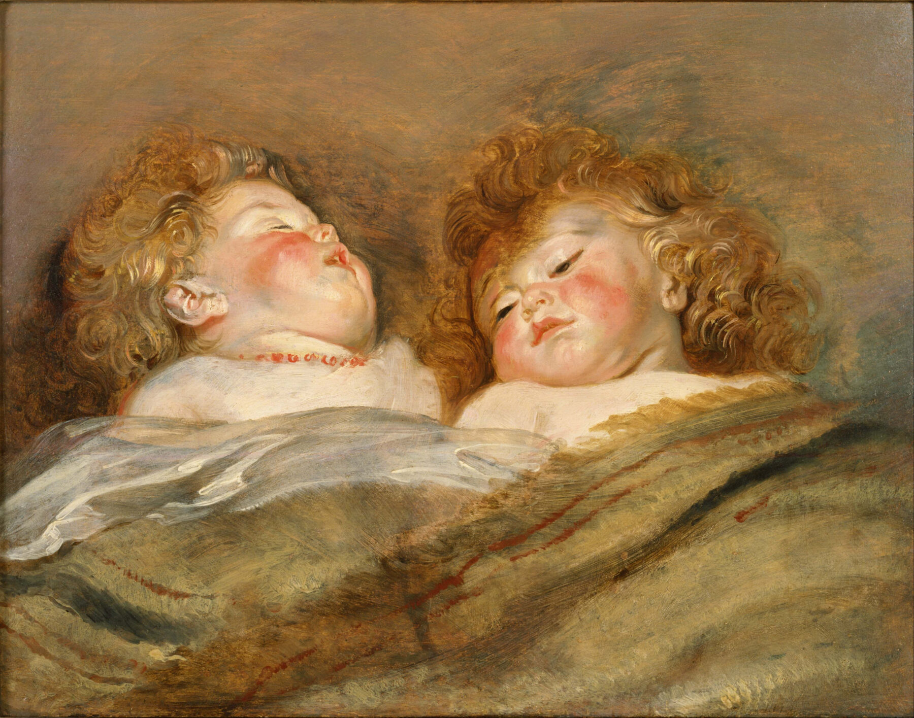 『眠る二人の子ども』　ピーテル・パウル・ルーベンス　1612–1613年頃　油彩・板　50.5×65.5cm　国立西洋美術館所蔵