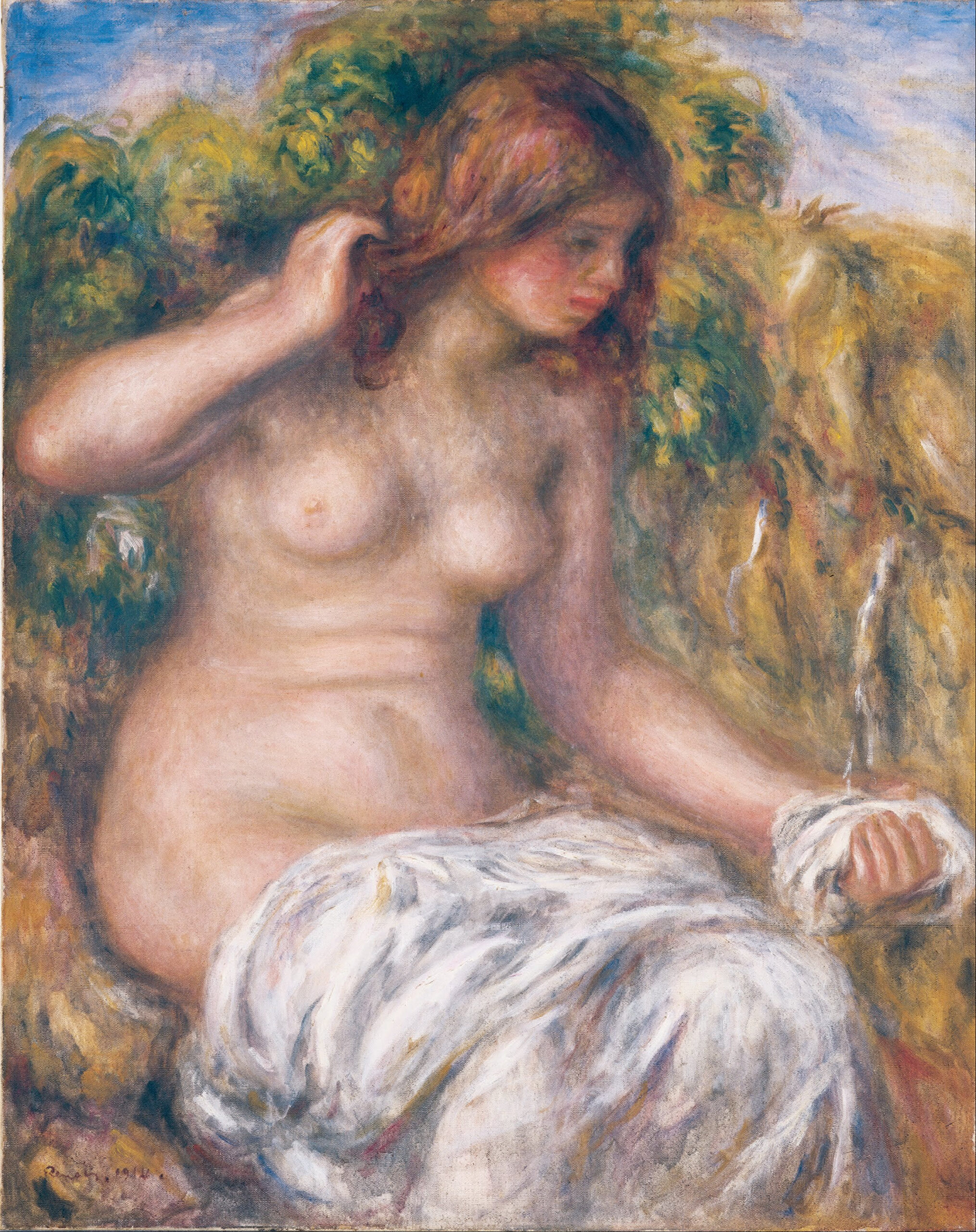 『泉による女』　ピエール＝オーギュスト・ルノワール　1914年　油彩・キャンバス　92.5×73.7cm　大原美術館所蔵