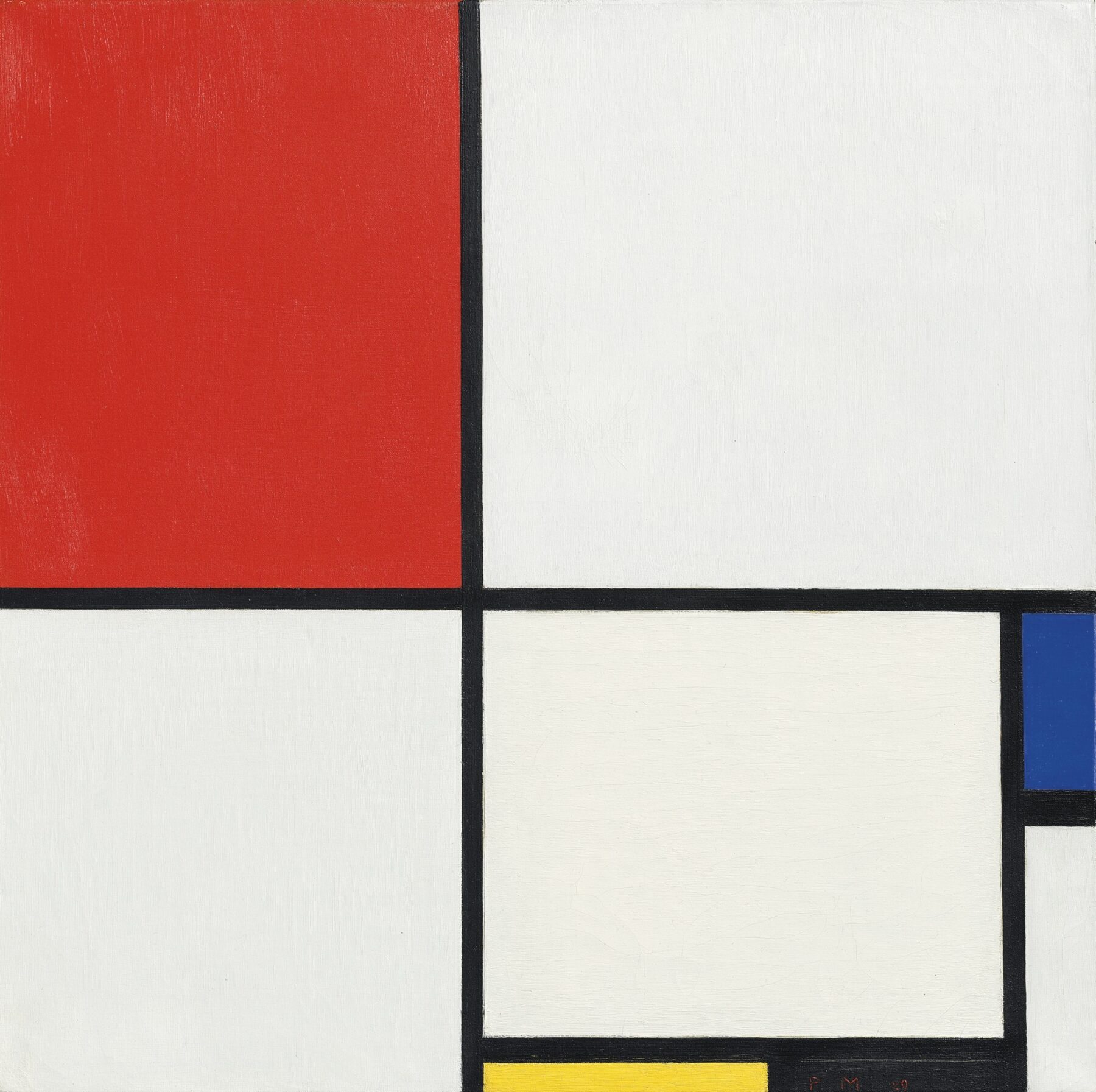ピート・モンドリアン《Composition No. III, with Red, Blue, Yellow and Black》1929年。赤・青・黄と黒い直線による、モンドリアンの成熟した抽象表現を示す作品。