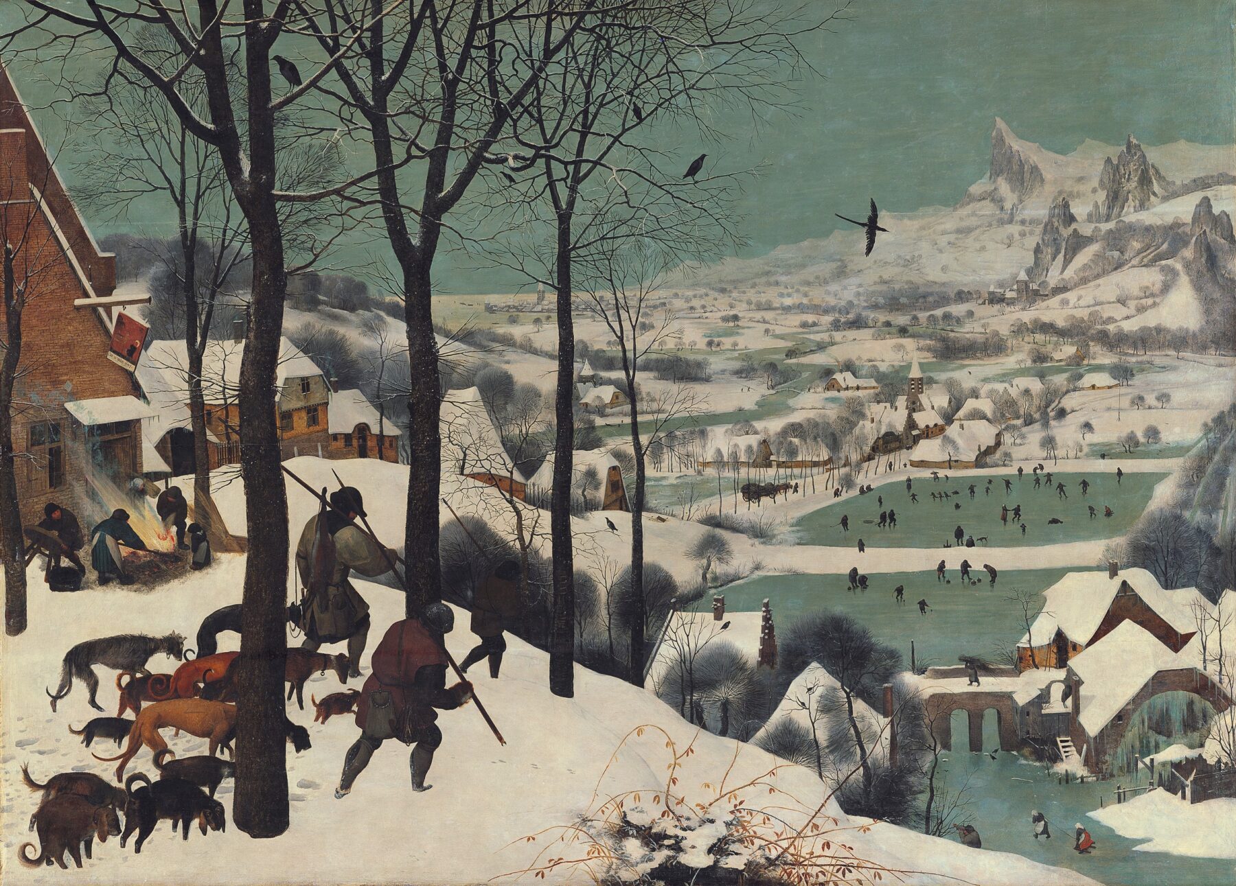 『雪中の狩人』　ピーテル・ブリューゲル（父）　1565年　油彩・板　
