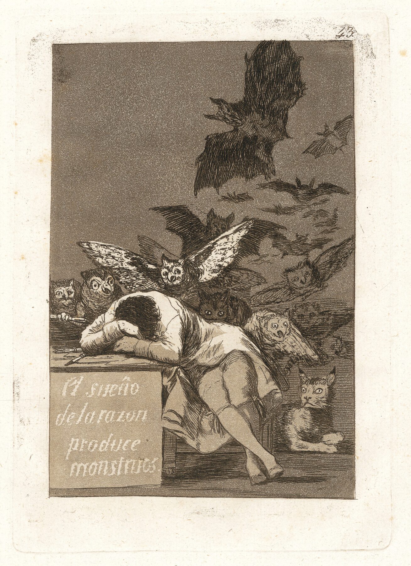 『理性の眠りは怪物を生む』　フランシスコ・デ・ゴヤ　1797–1799年　エッチング・アクアチント・紙　21.8×15.2cm