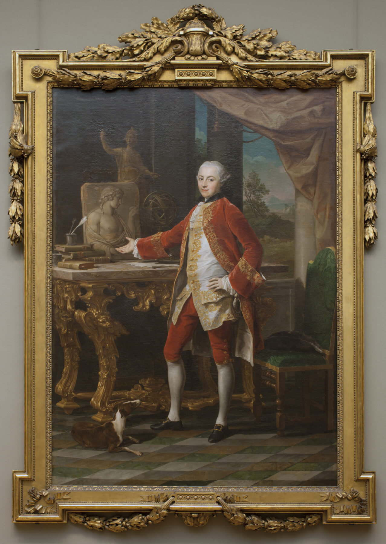 ポンペオ・バトーニ《若い男性の肖像》1760〜65年頃 油彩・カンヴァス 246.7×175.9cm メトロポリタン美術館所蔵 古代彫刻と地図を背景にした若い男性のグランドツアー肖像