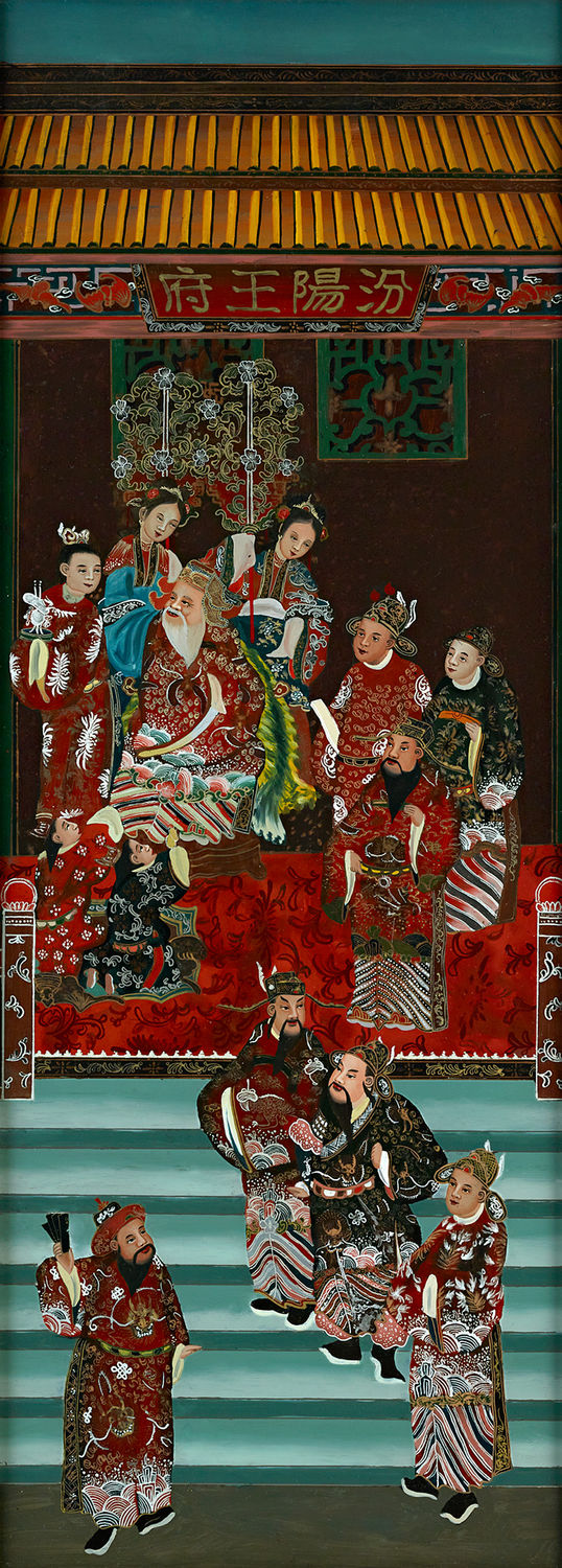 清朝時代の画家による作品、「玉座に座る大勢の人々」、1800年頃