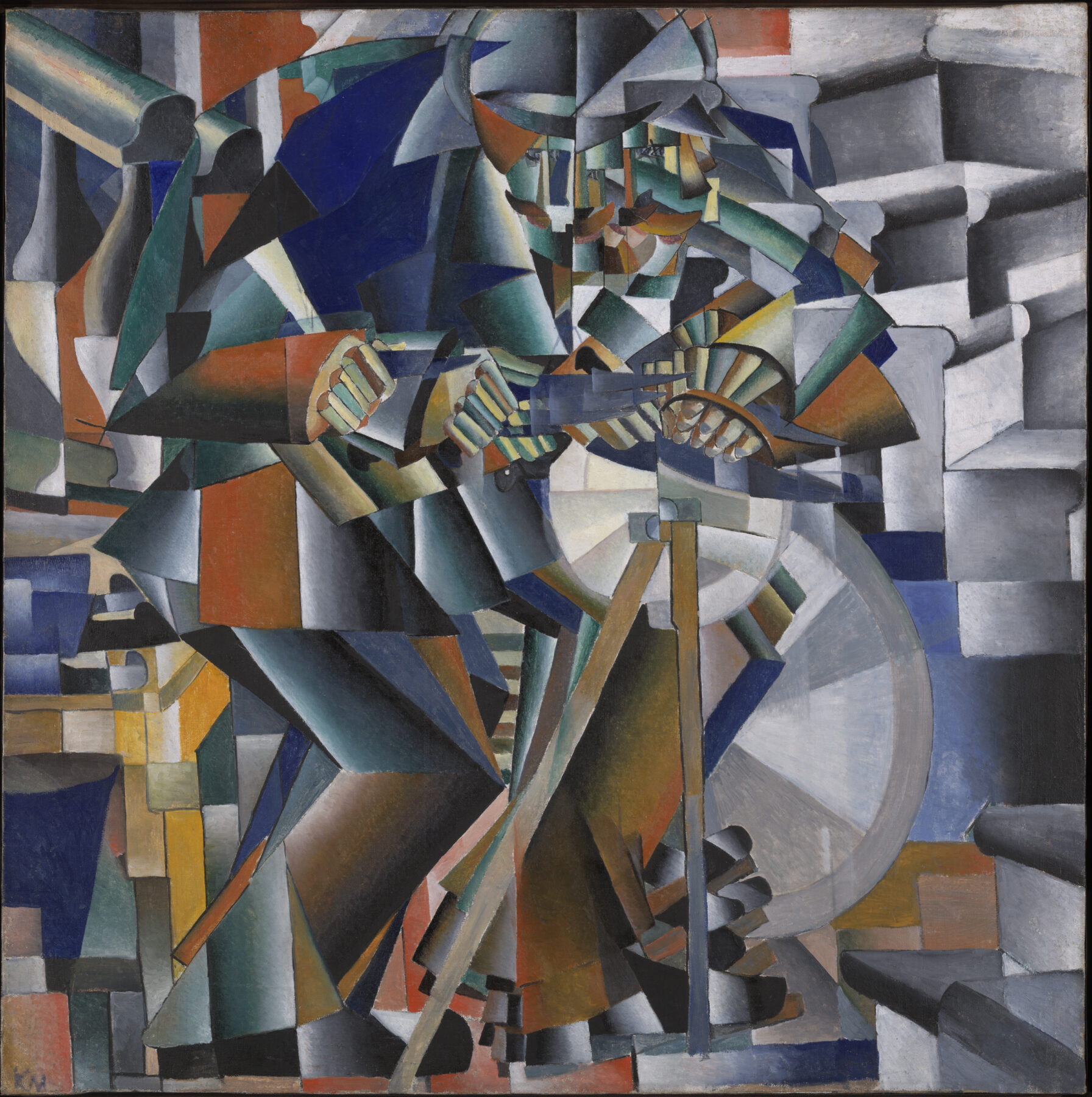 『研ぎ師、またはきらめきの原理』 カジミール・マレーヴィチ 1912〜1913年 油彩・キャンバス 79.5×79.5cm イェール大学美術館所蔵
