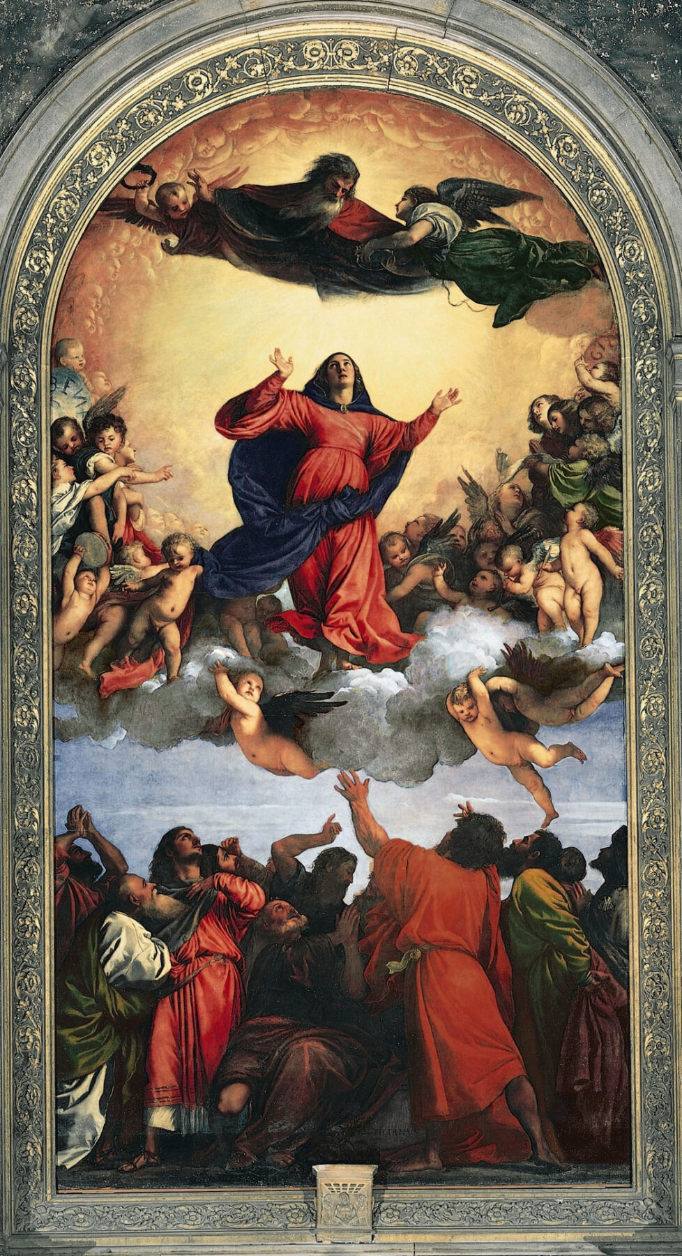 『聖母被昇天』 ティツィアーノ 1516–1518年 油彩・板 690×360cm サンタ・マリア・グロリオーザ・デイ・フラーリ聖堂