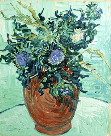 『花とアザミのある花瓶』　フィンセント・ファン・ゴッホ　1890年6月　油彩・キャンバス　41.0×34.0cm　ポーラ美術館所蔵