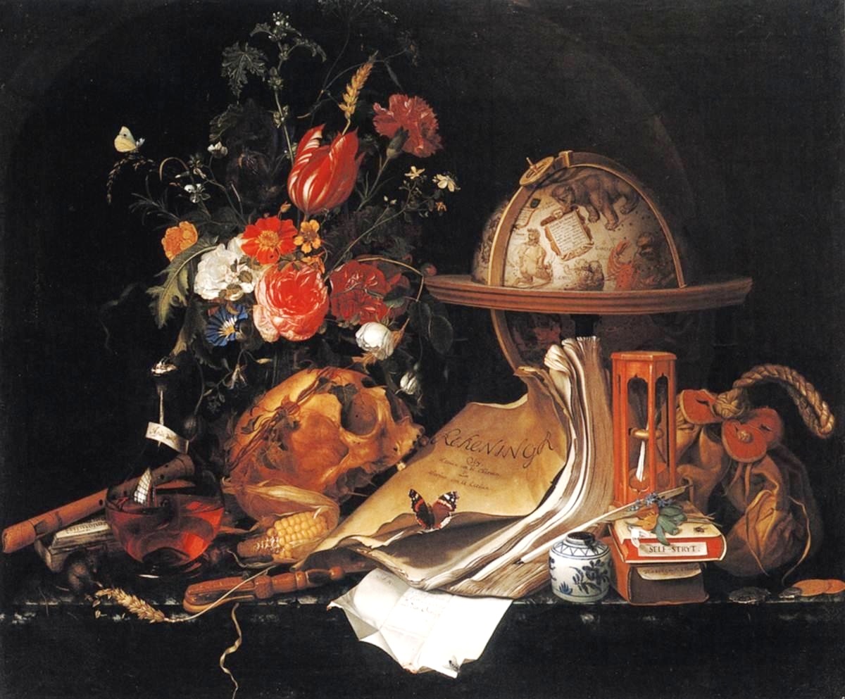 『ヴァニタス静物』 マリア・ファン・オーステルウェイク 1668年 油彩・キャンバス 73×88.5cm 美術史美術館所蔵
