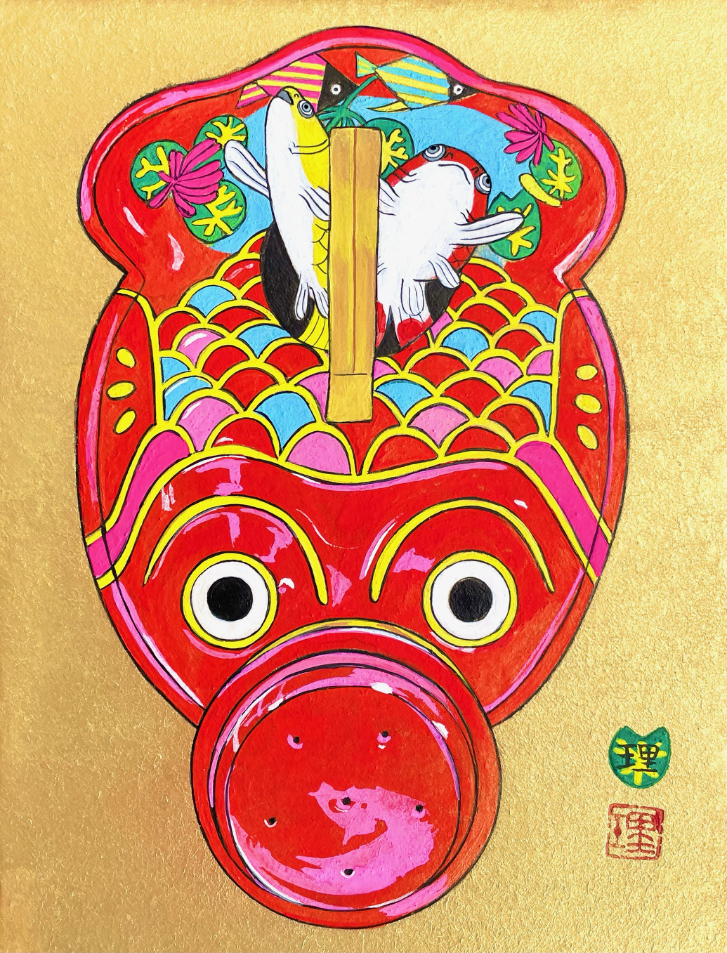 斎藤理絵『金魚ライド』日本画、F0号