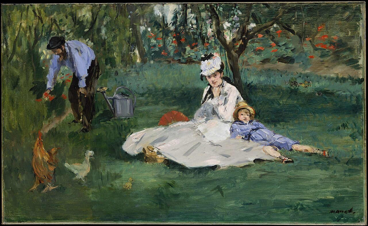 《アルジャントゥイユの庭のモネ一家》エドゥアール・マネ、1874年、油彩・カンヴァス、61×99.7cm、メトロポリタン美術館