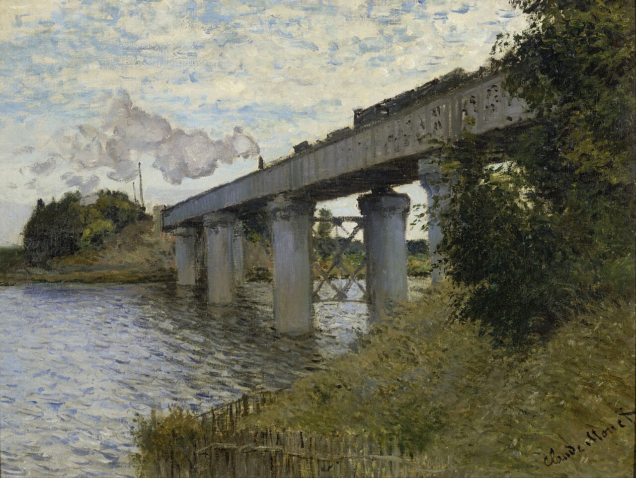《アルジャントゥイユの鉄道橋》クロード・モネ、1873～1874年、油彩・カンヴァス、54×71cm、オルセー美術館