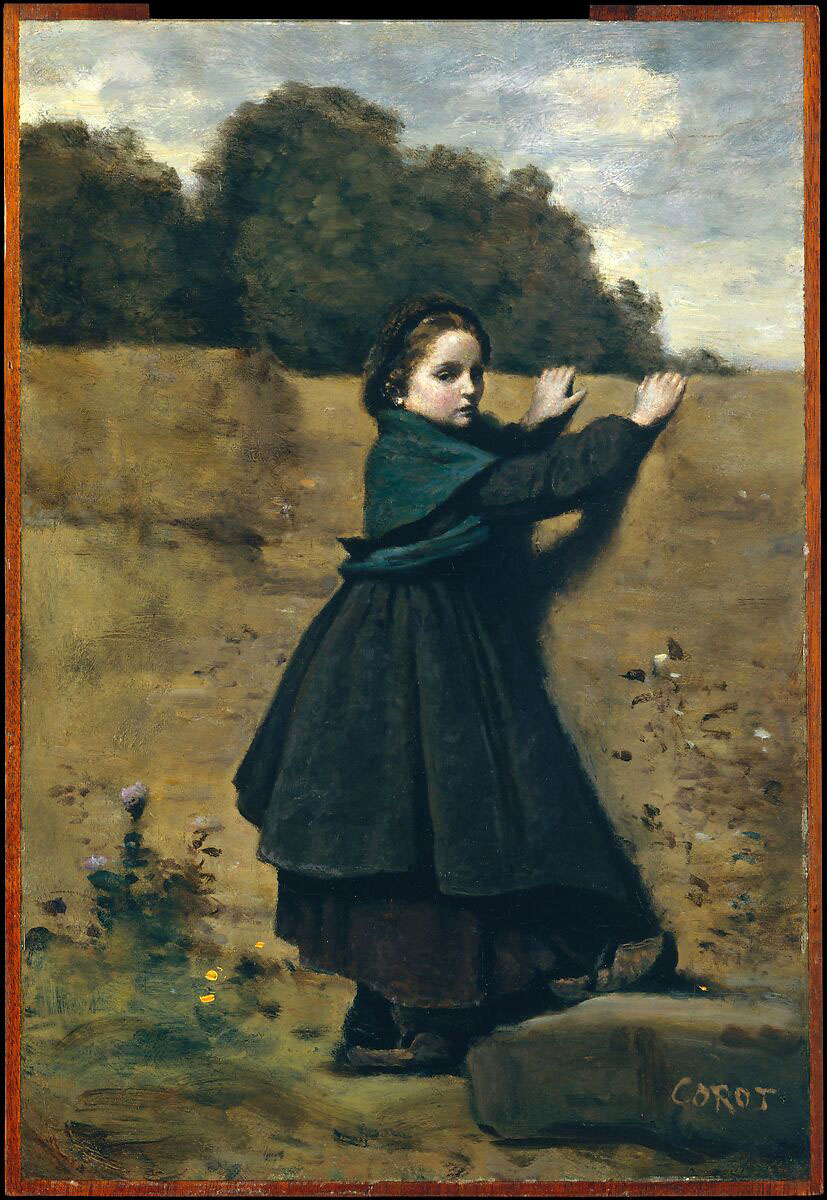 《好奇心旺盛な少女》カミーユ・コロー　1860〜1864年　厚紙に油彩、板に貼付　メトロポリタン美術館