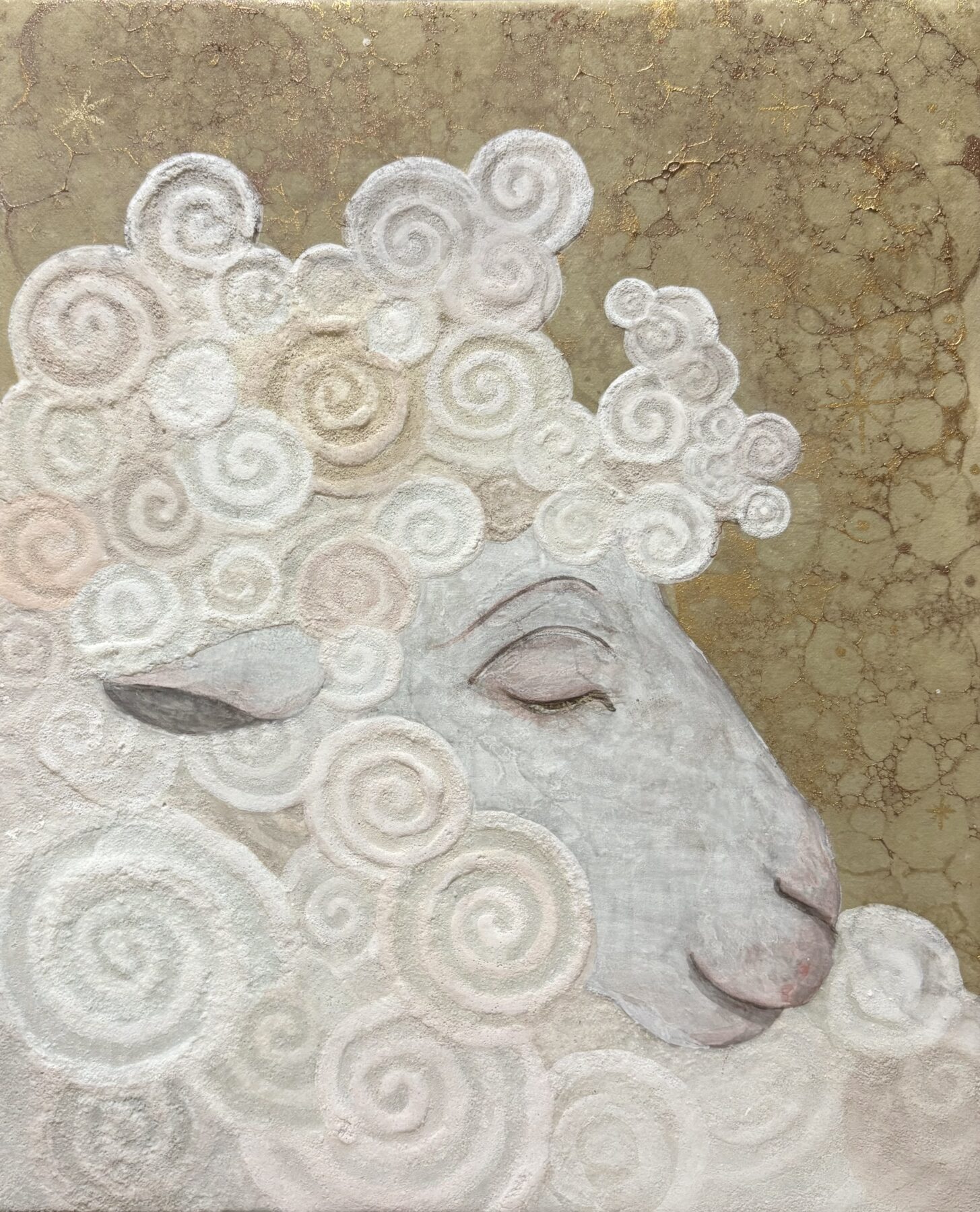 『angel』西岡詩奈　F3号　日本画（岩絵具・麻紙・水干絵具・パール）