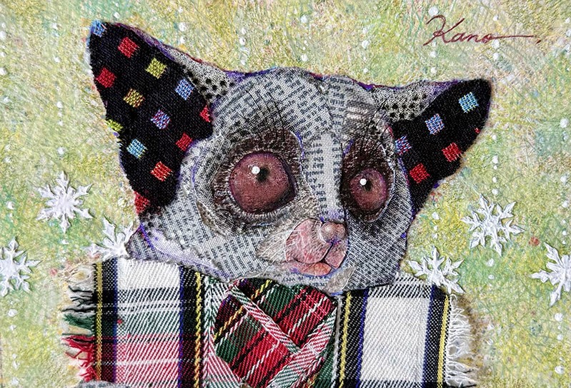 『お気に入りのマフラー』加納芳美 9.5×12cm ミクストメディア