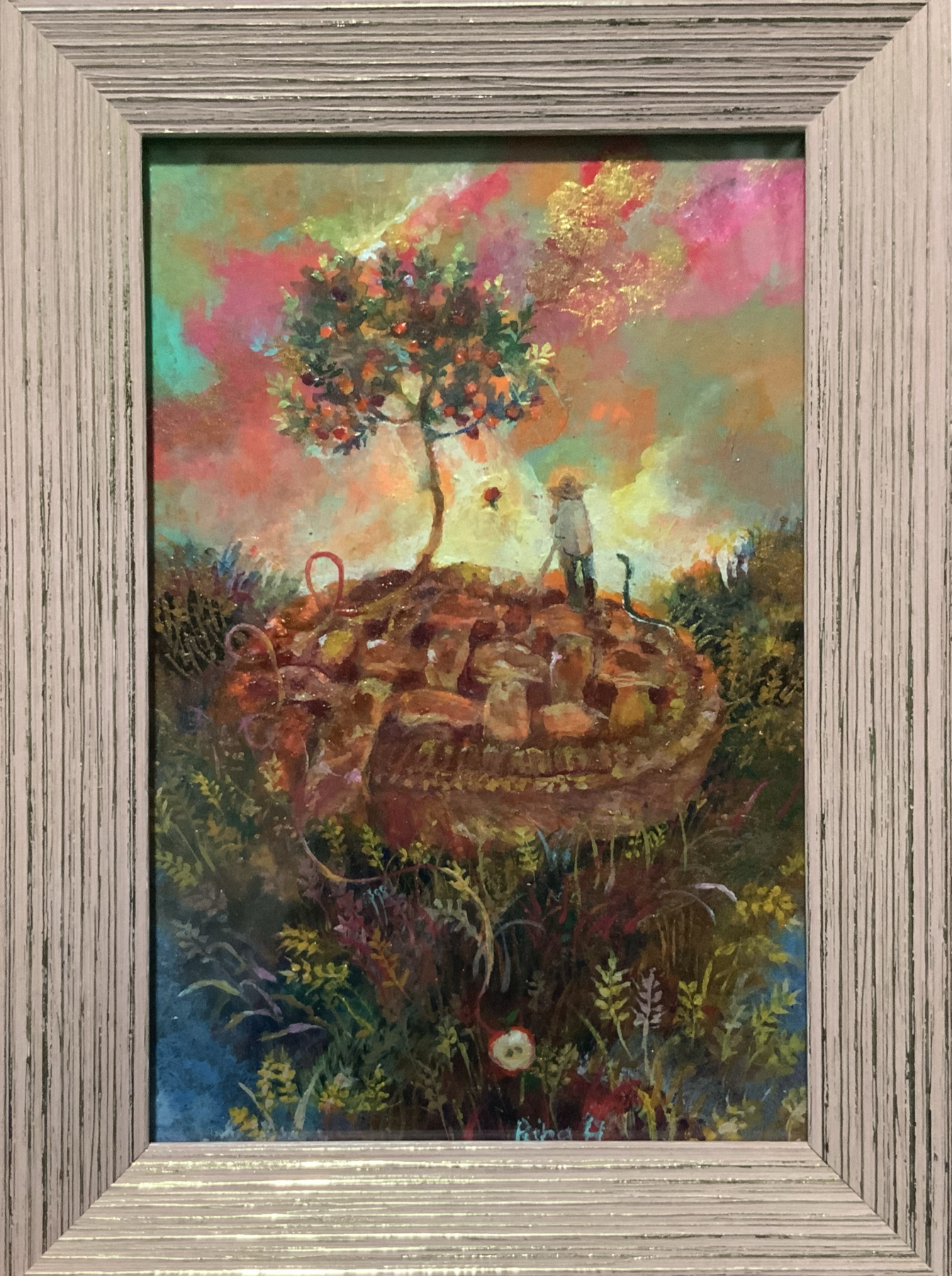 『アップルパイ奇譚』長谷川理奈　アクリル画　8.8×13.5cm