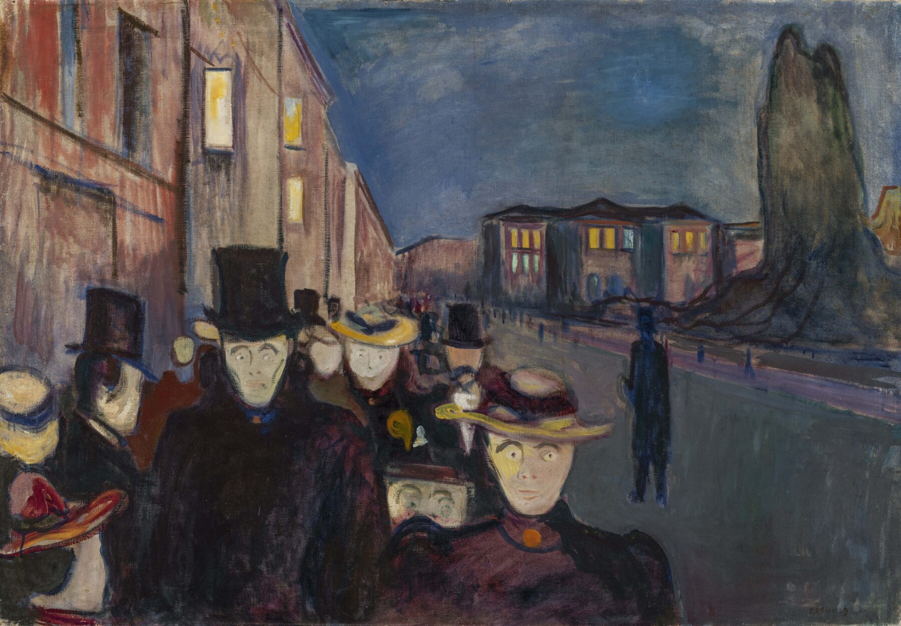 『カール・ヨハン通りの夕べ』エドヴァルド・ムンク 1892年 油彩・キャンバス 84.5×121.7cm KODE美術館所蔵