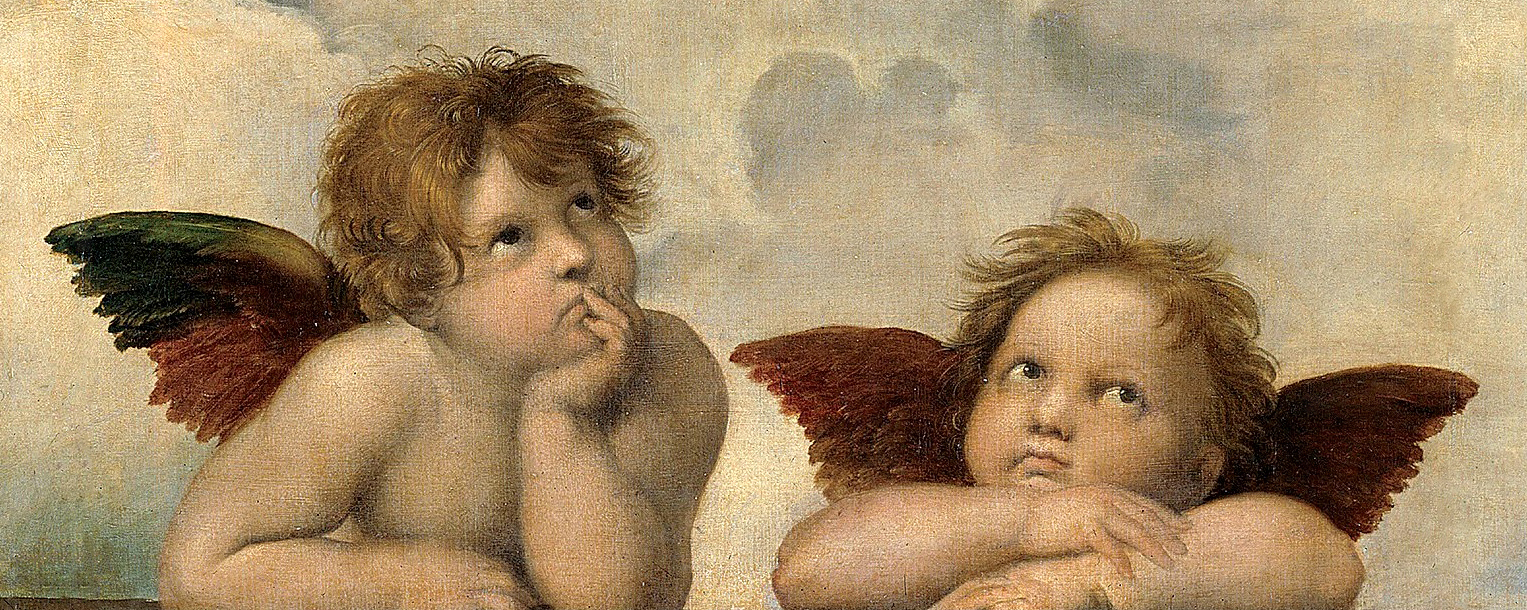 『システィーナの聖母』二人のプットー部分　ラファエロ　1512～1513年　油彩・キャンバス　アルテ・マイスター絵画館所蔵