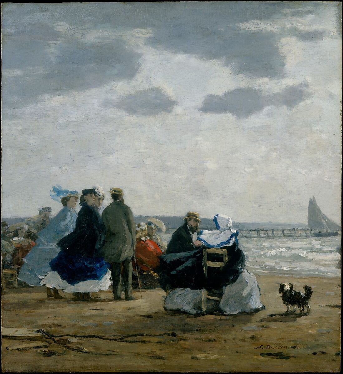 『ディエップの浜辺』（On the Beach, Dieppe）ウジェーヌ・ブーダン 1864年 油彩・板 31.8×29.2cm メトロポリタン美術館所蔵
