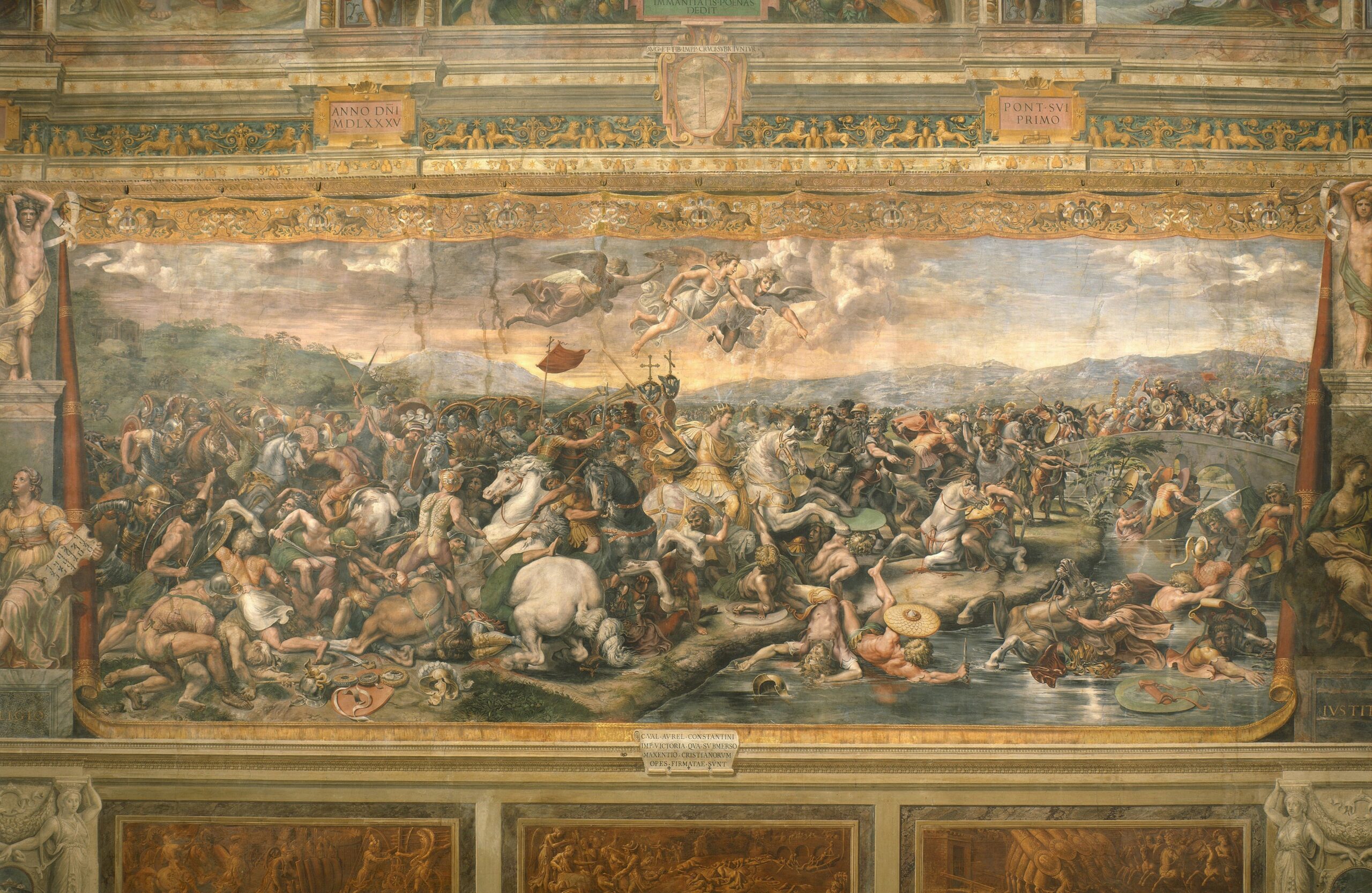 『ミルウィウス橋の戦い』　ジュリオ・ロマーノほか　1520～1524年頃　フレスコ　ヴァチカン宮殿コンスタンティヌスの間