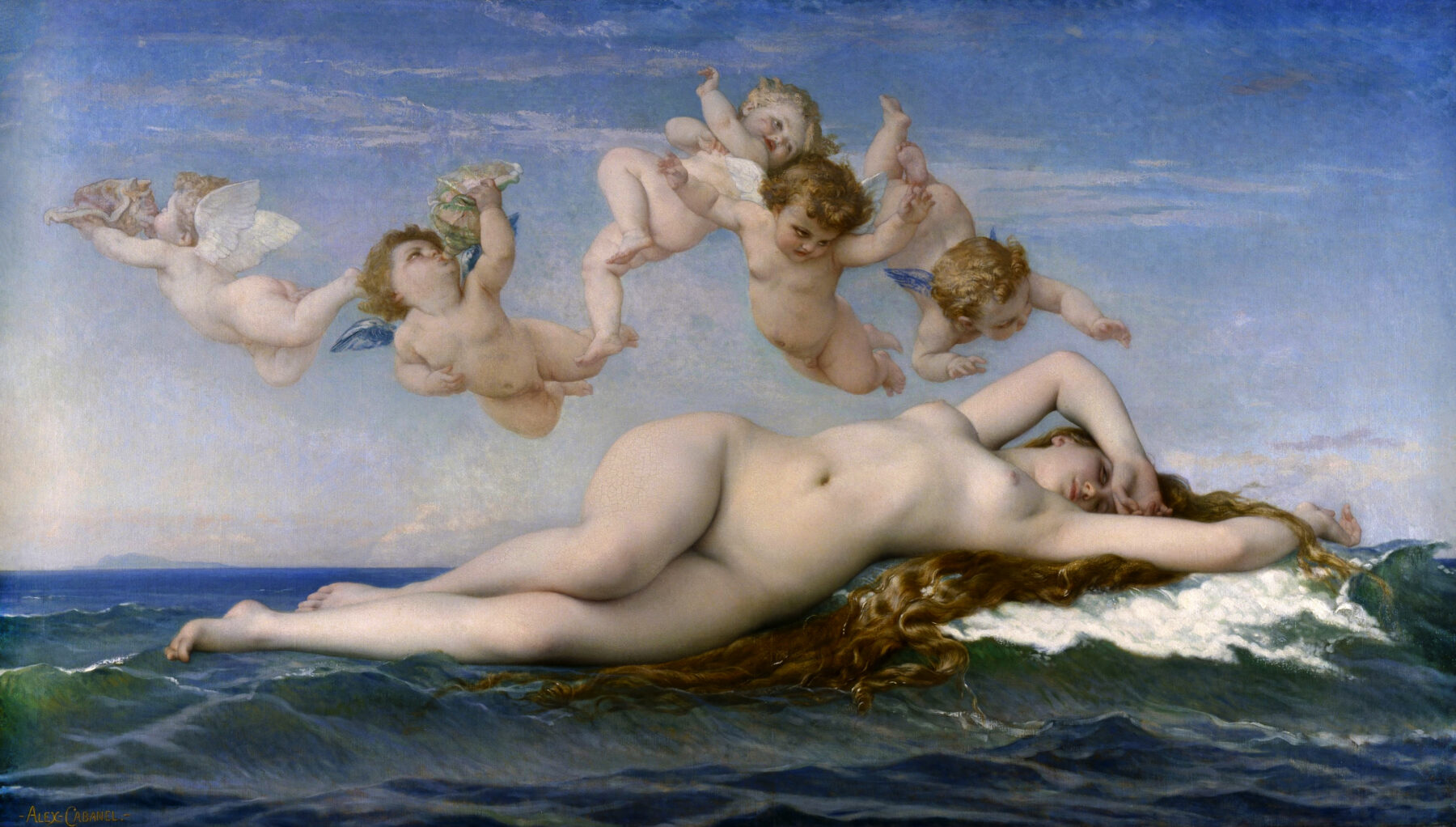 『ヴィーナスの誕生』　アレクサンドル・カバネル　1863年　油彩・キャンバス　130×225cm　オルセー美術館所蔵