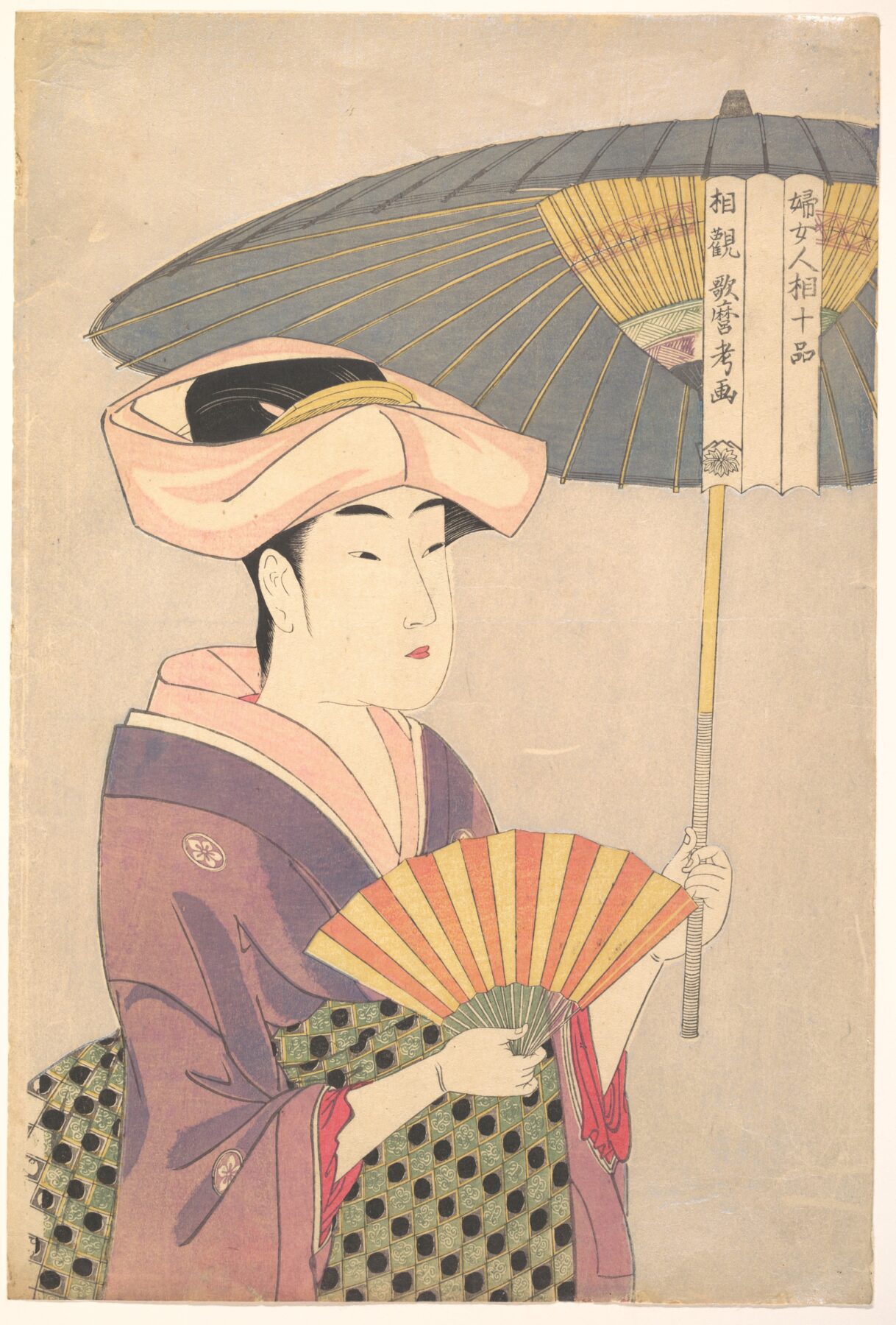 『婦女人相十品 日傘を差す女』 喜多川歌麿 1792〜1793年頃 木版・多色摺 メトロポリタン美術館所蔵 日傘を持つ女性を描いた美人大首絵