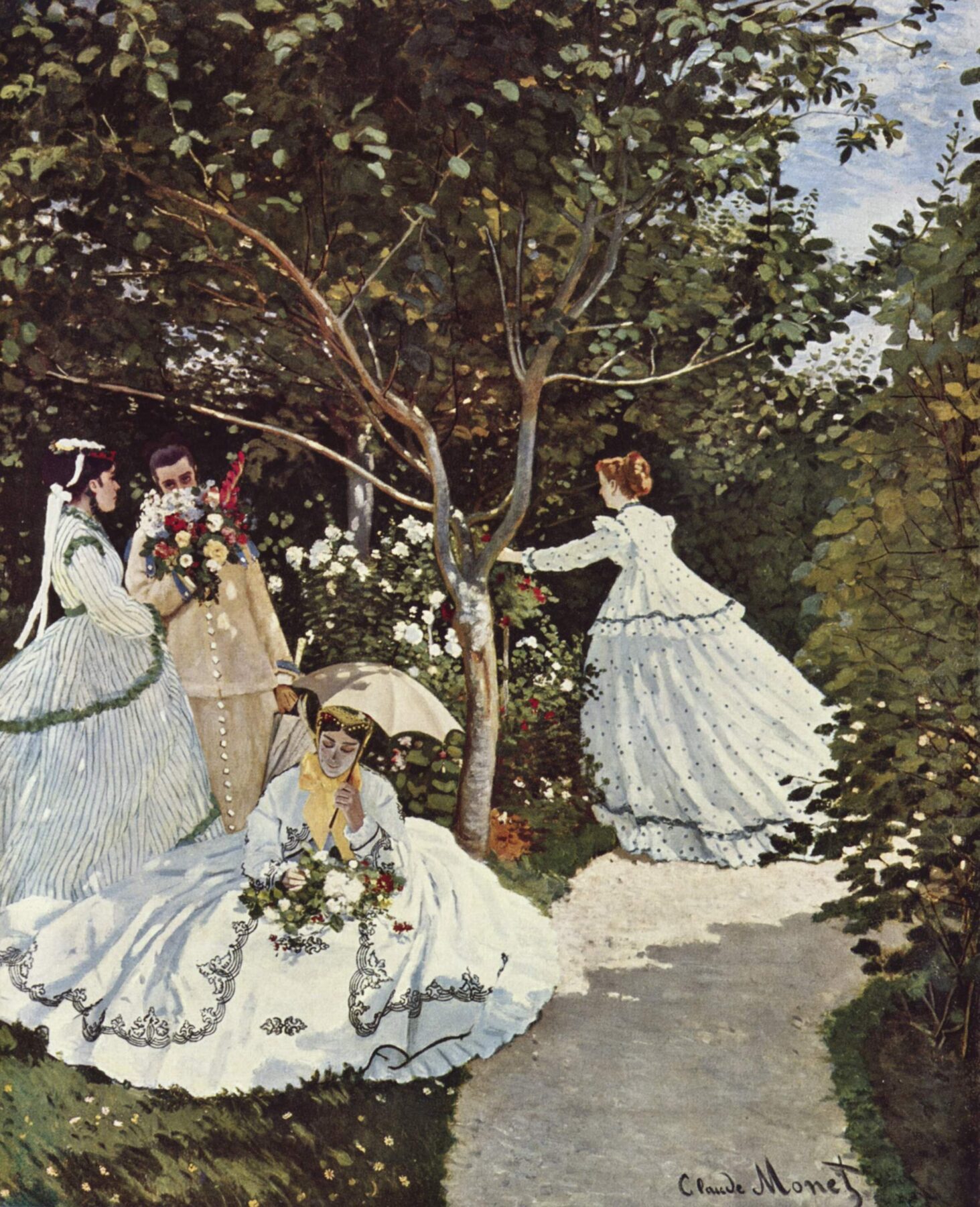 『庭の女たち』クロード・モネ　1866年頃　油彩・キャンバス　255×205cm　オルセー美術館所蔵　左側の3人のモデルはカミーユ