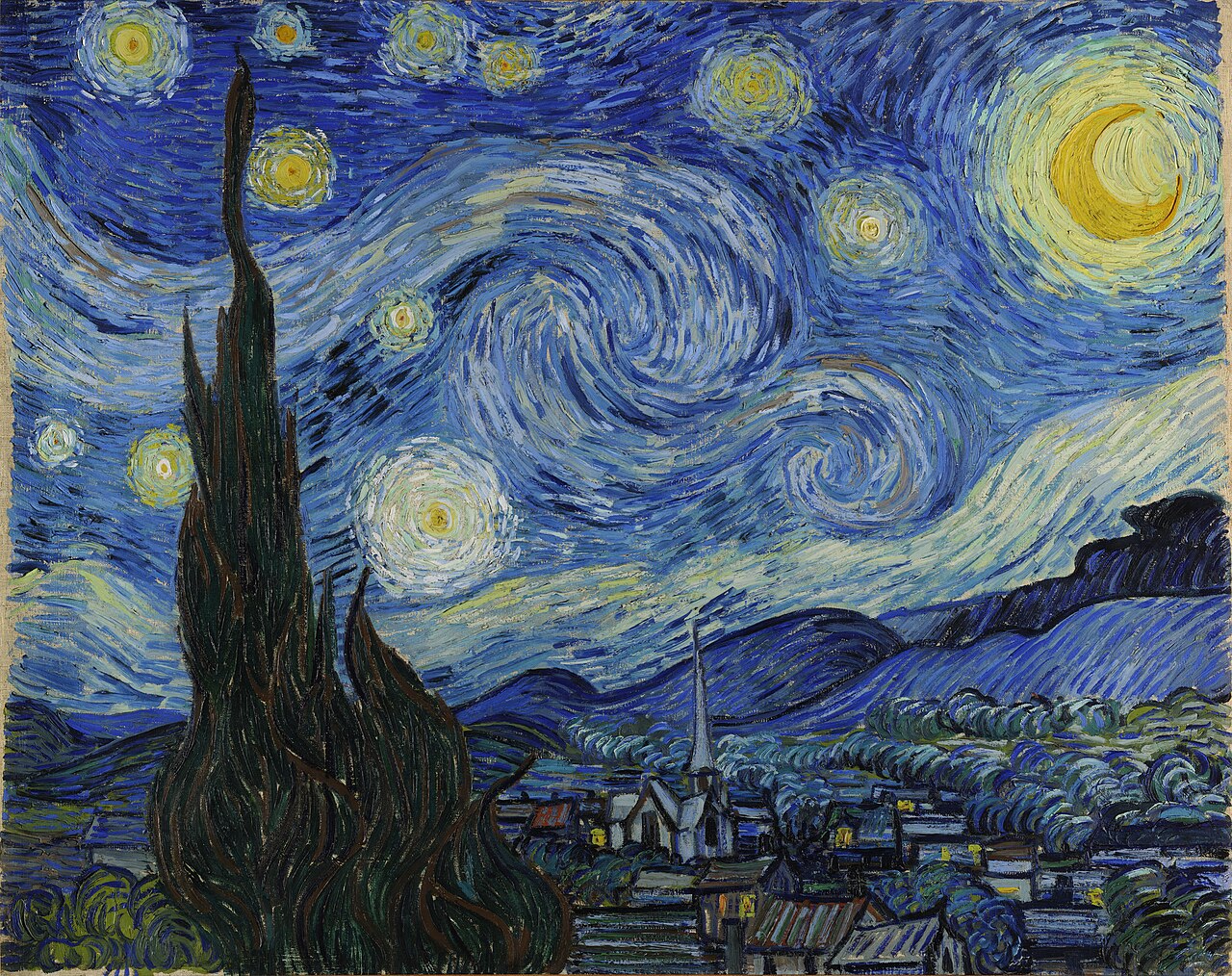 『星月夜』フィンセント・ファン・ゴッホ　1889年　油彩・キャンバス　73.7×92.1cm　ニューヨーク近代美術館所蔵