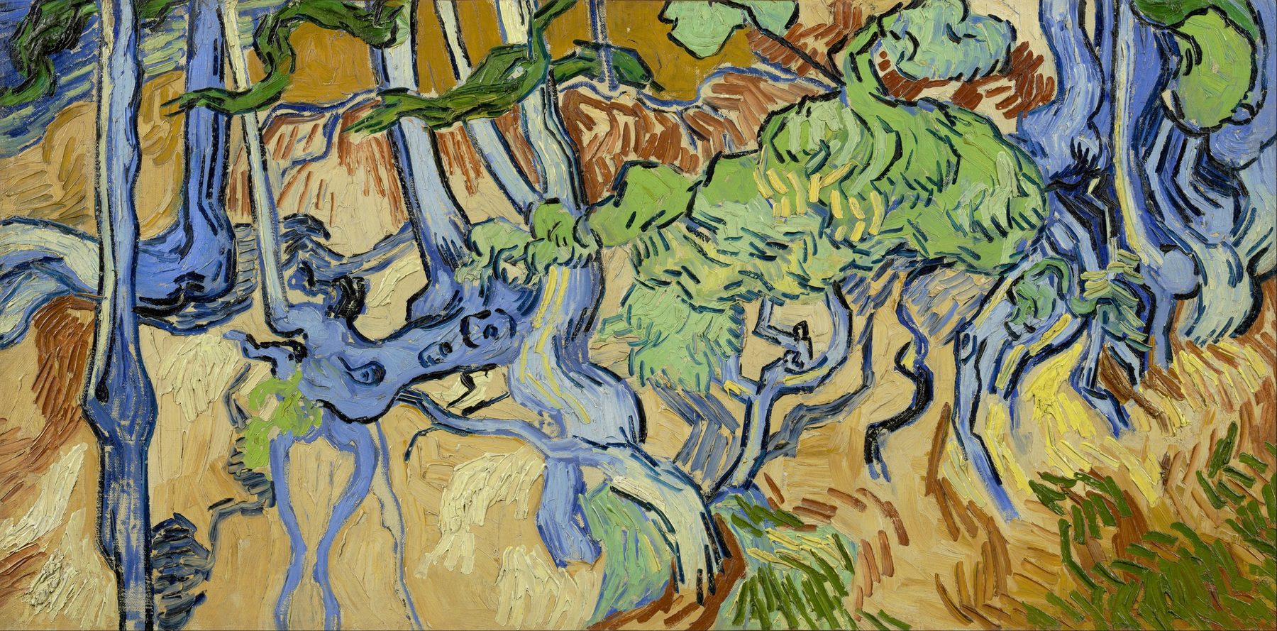 『木の根と幹』フィンセント・ファン・ゴッホ、1890年7月、油彩・キャンバス、50.3×100.1cm、ファン・ゴッホ美術館蔵