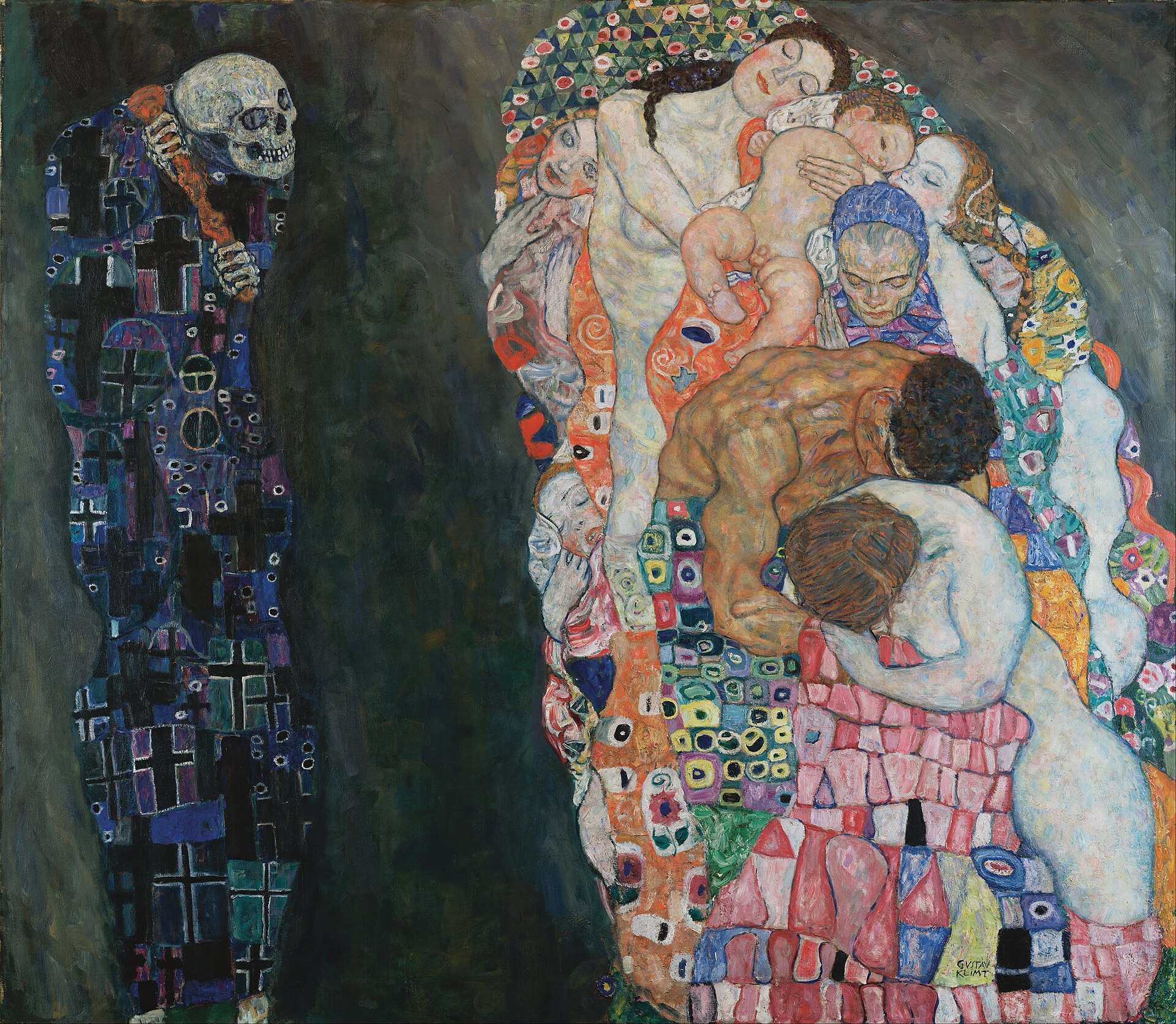 『死と生』／グスタフ・クリムト／1910–1911年（1912–1913年、1915–1916年改作）／油彩・キャンバス／180.8×200.6cm／レオポルド美術館（ウィーン）所蔵